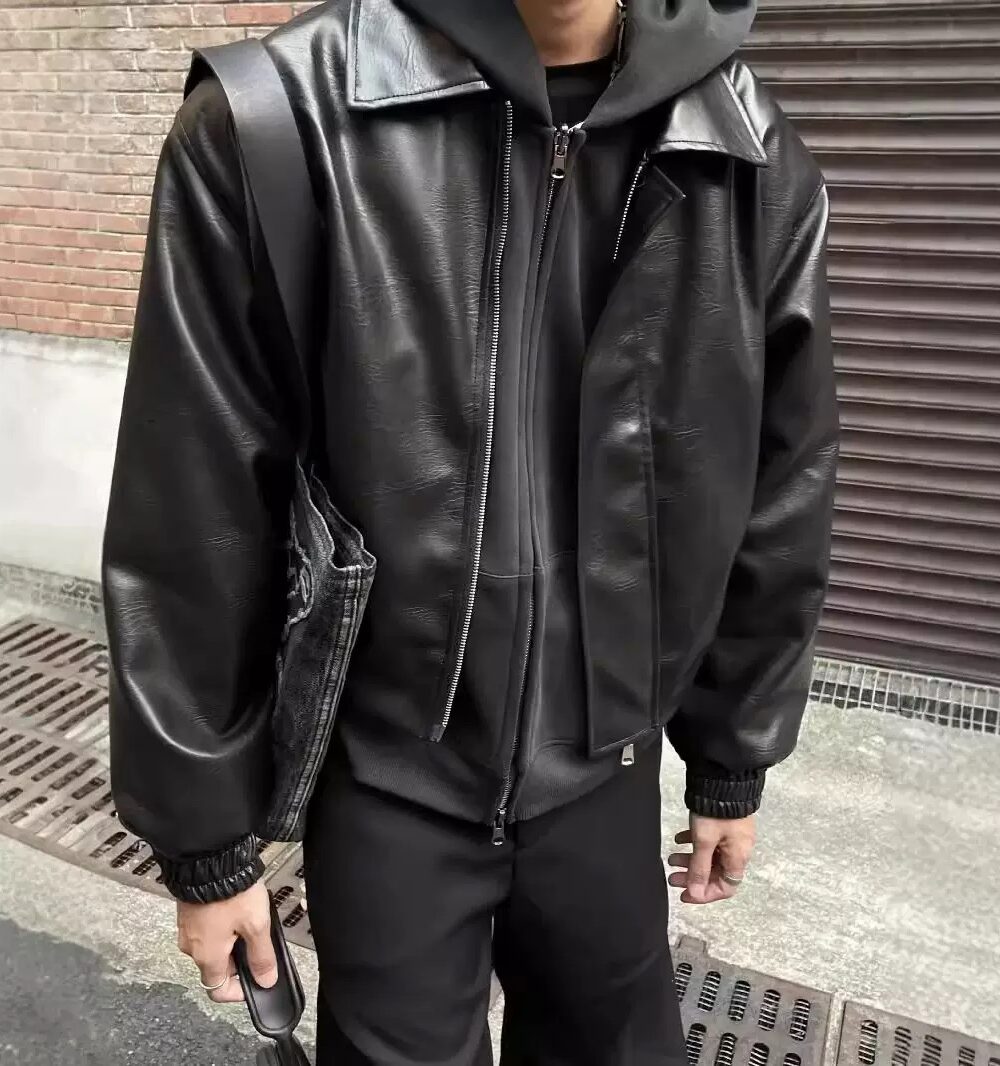 Men's Black Leather Jacket - Classic Zip-Up Outerwear for Stylish Everyday Wear