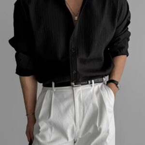 H • SHAWTEN Textured Minimalist Long-Sleeve Shirt