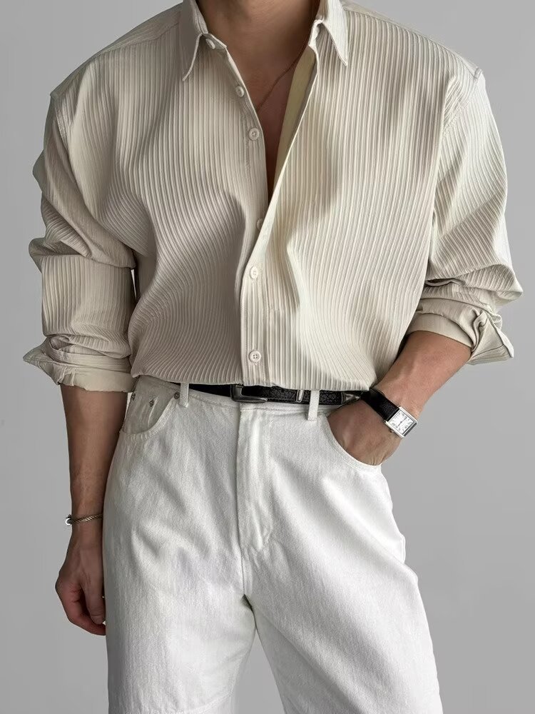 Textured Minimalist Long Sleeve Shirt Details 16