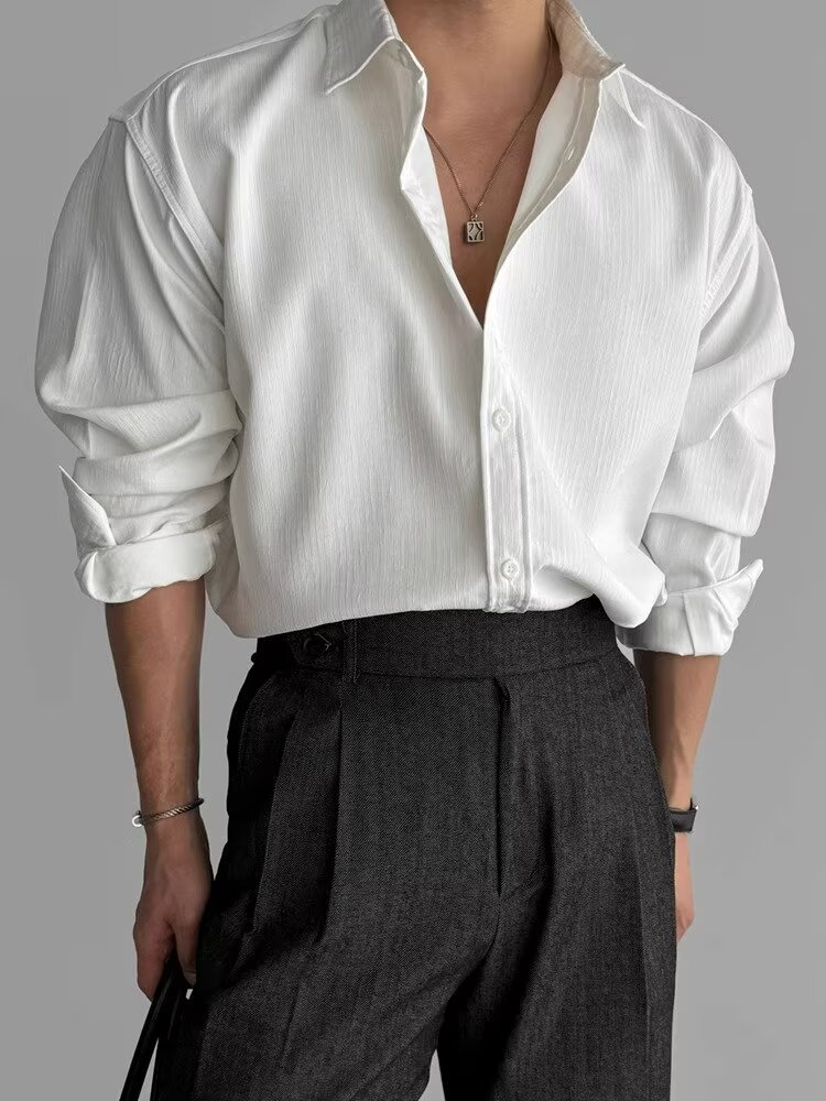 Textured Minimalist Long Sleeve Shirt Details 21