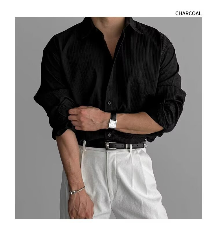 Textured Minimalist Long Sleeve Shirt Details 23