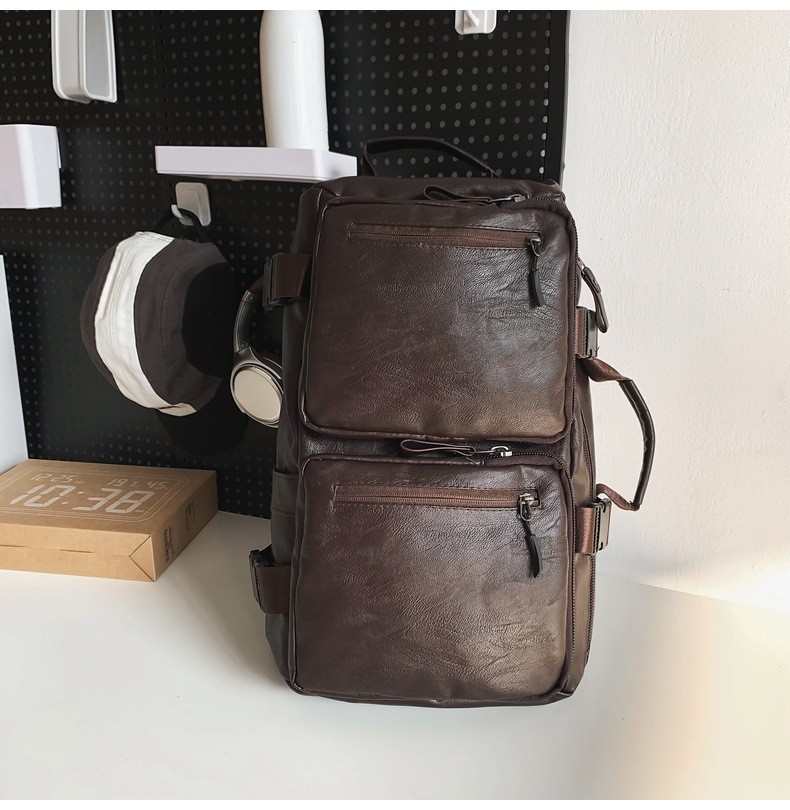 Vintage Multifunctional Large Capacity PU Travel Backpack