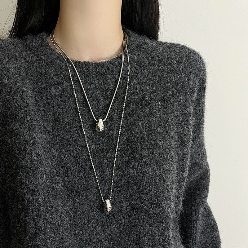 Luxury Minimalist Snake Bone Chain Teardrop Pendant Necklace