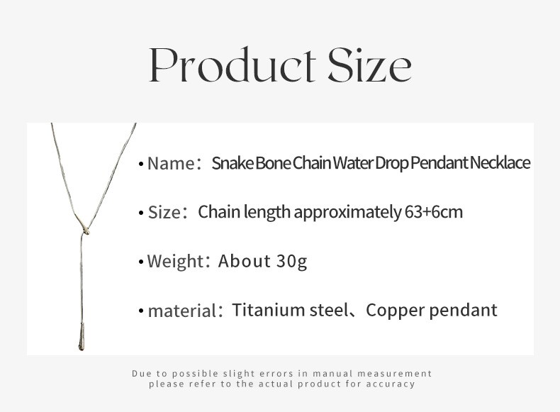 Luxury Minimalist Snake Bone Chain Teardrop Pendant Necklace