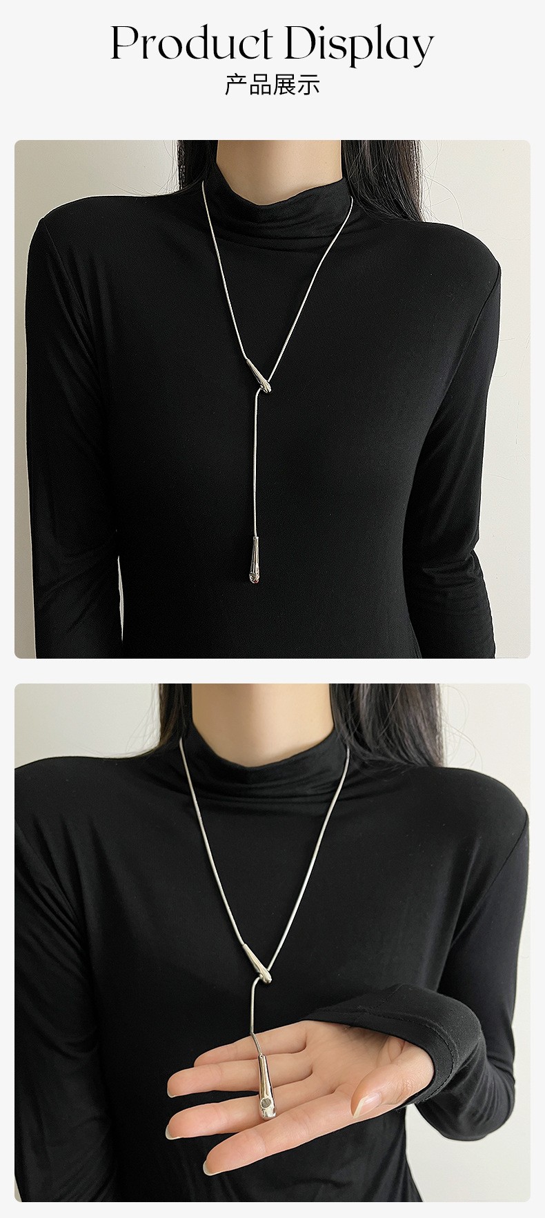 Luxury Minimalist Snake Bone Chain Teardrop Pendant Necklace