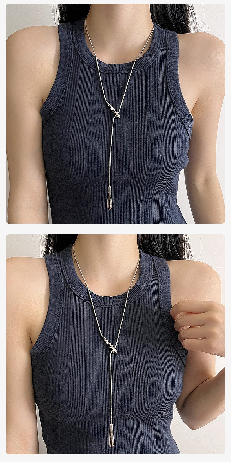 Luxury Minimalist Snake Bone Chain Teardrop Pendant Necklace