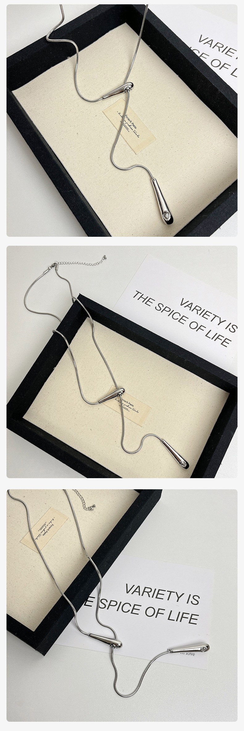 Luxury Minimalist Snake Bone Chain Teardrop Pendant Necklace