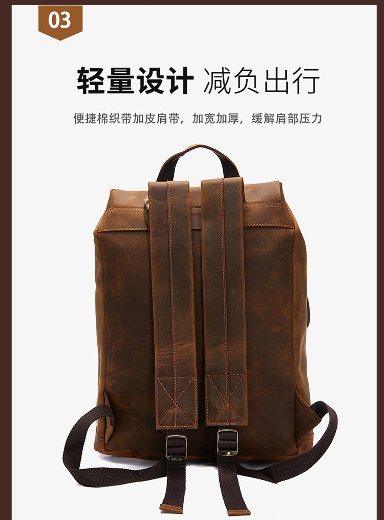 Vintage Handmade Crazy Horse Leather Backpack 14