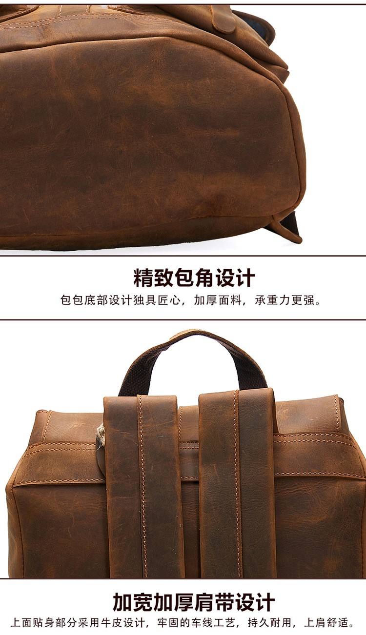 Vintage Handmade Crazy Horse Leather Backpack 14