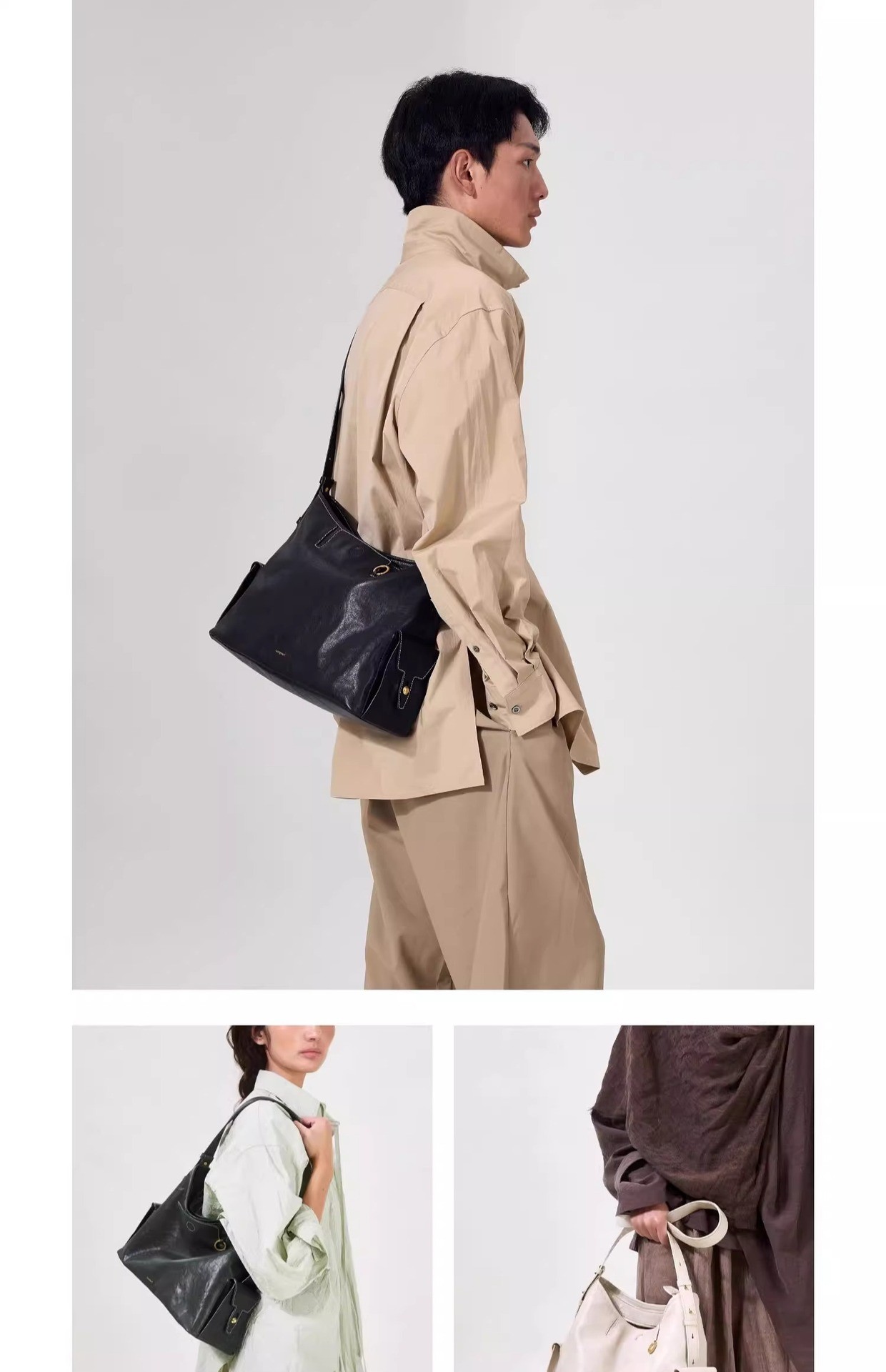 Songmont Vintage Hobo Shoulder Bag in Soft Full-Grain Leather