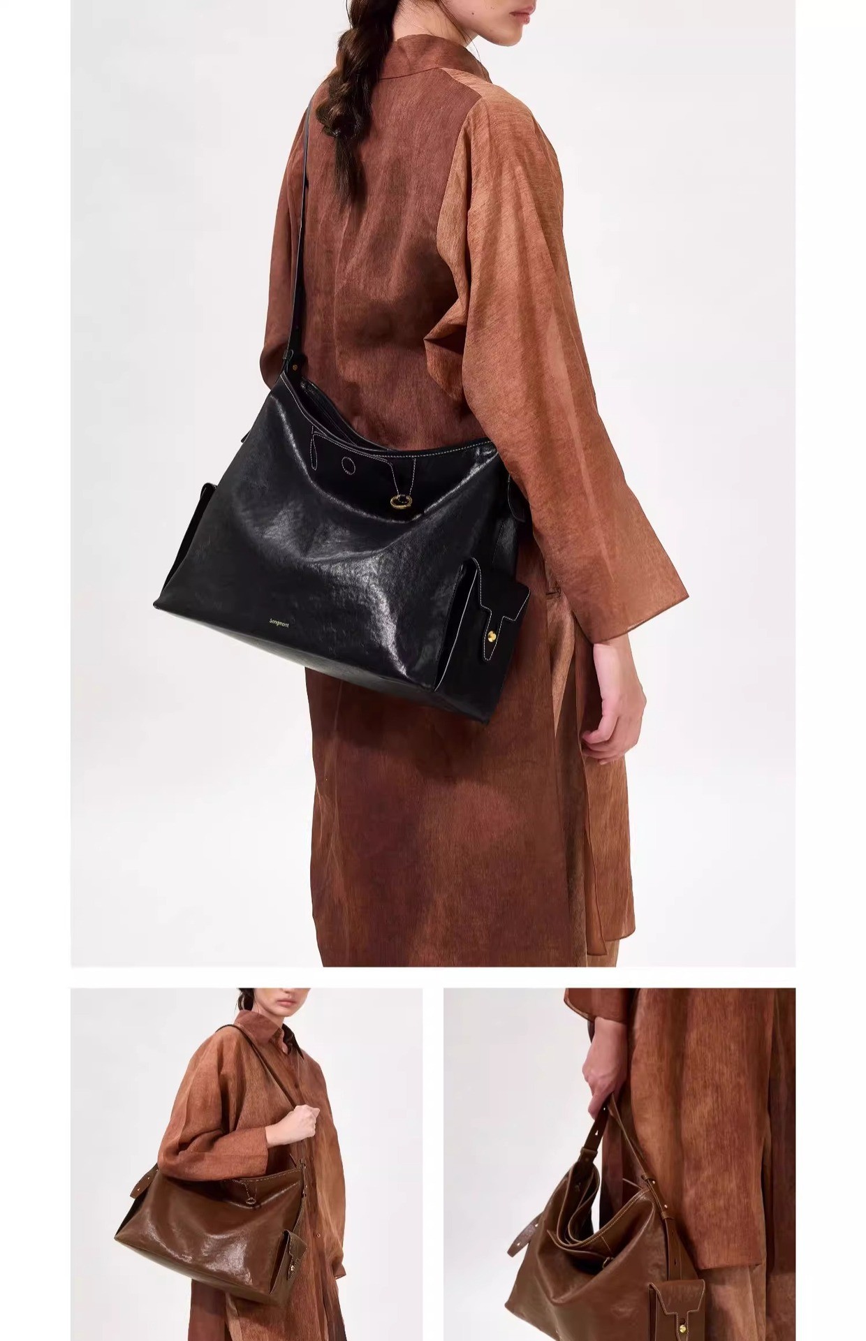 Songmont Vintage Hobo Shoulder Bag in Soft Full-Grain Leather