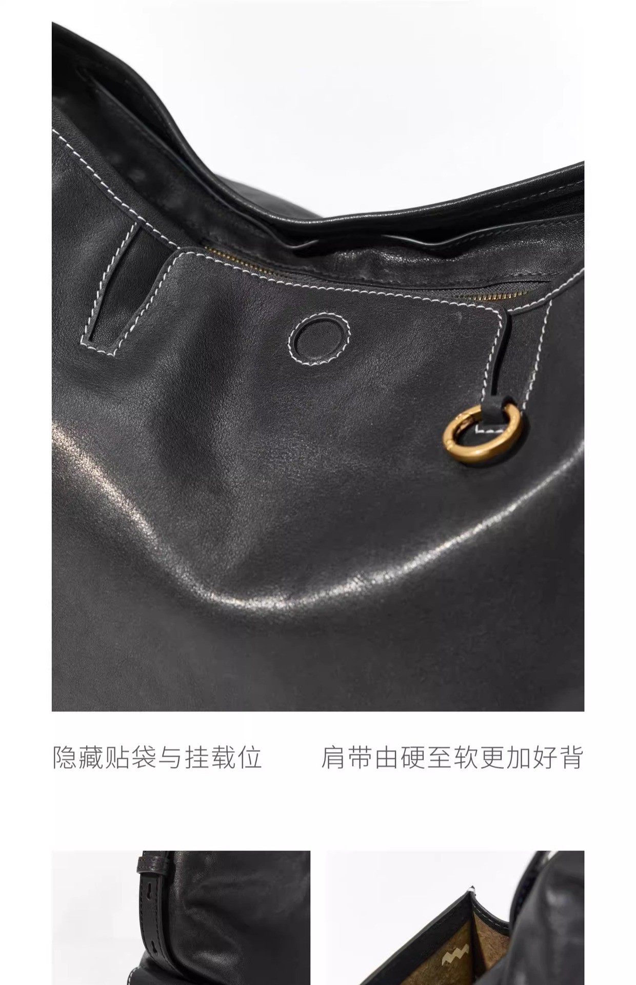 Songmont Vintage Hobo Shoulder Bag in Soft Full-Grain Leather