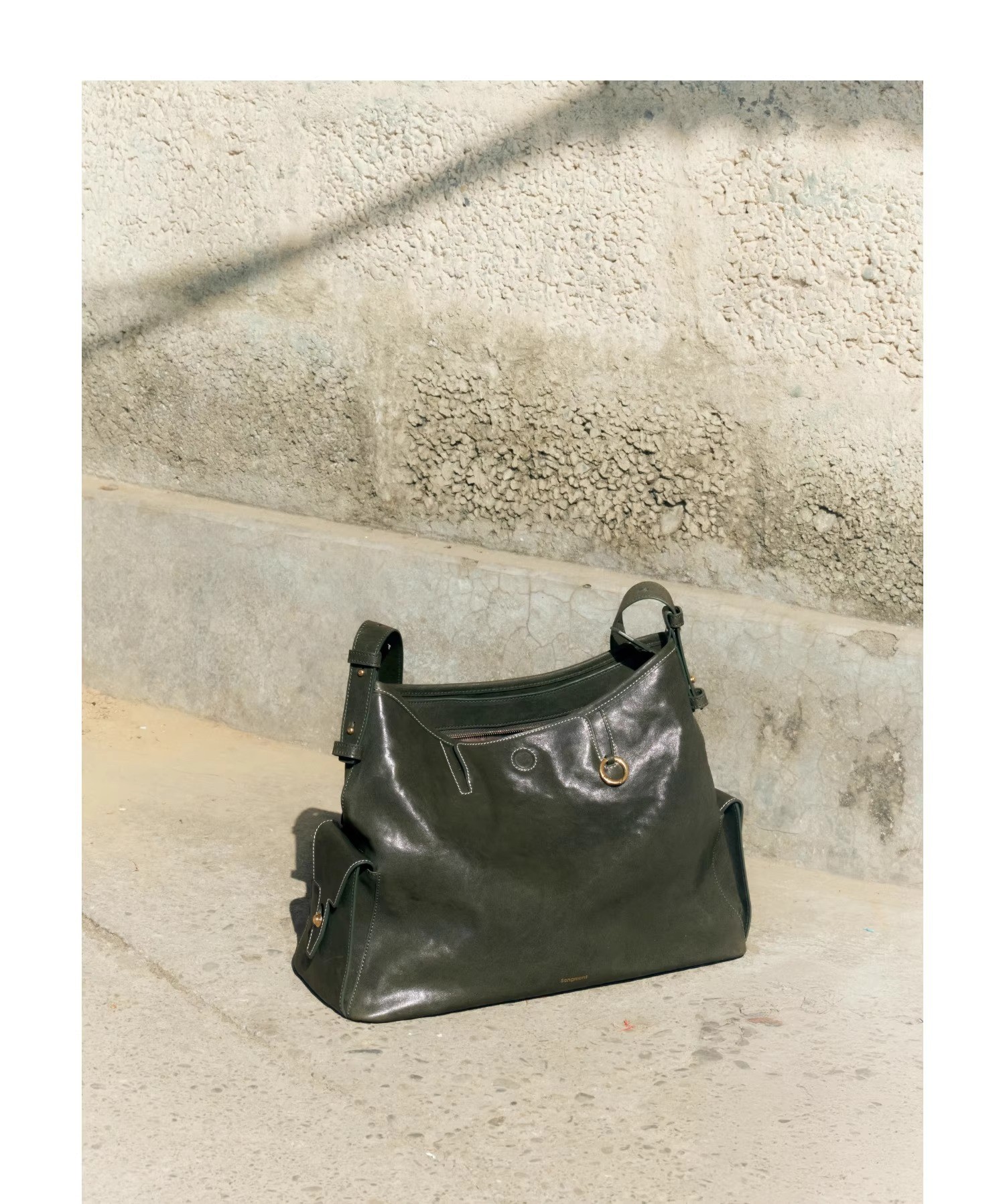 Songmont Vintage Hobo Shoulder Bag in Soft Full-Grain Leather