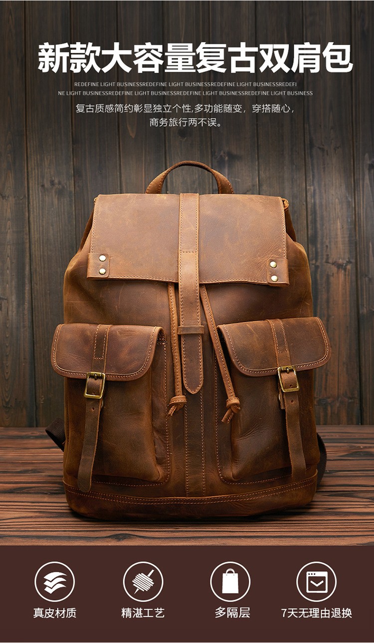 Vintage Handmade Crazy Horse Leather Backpack 14