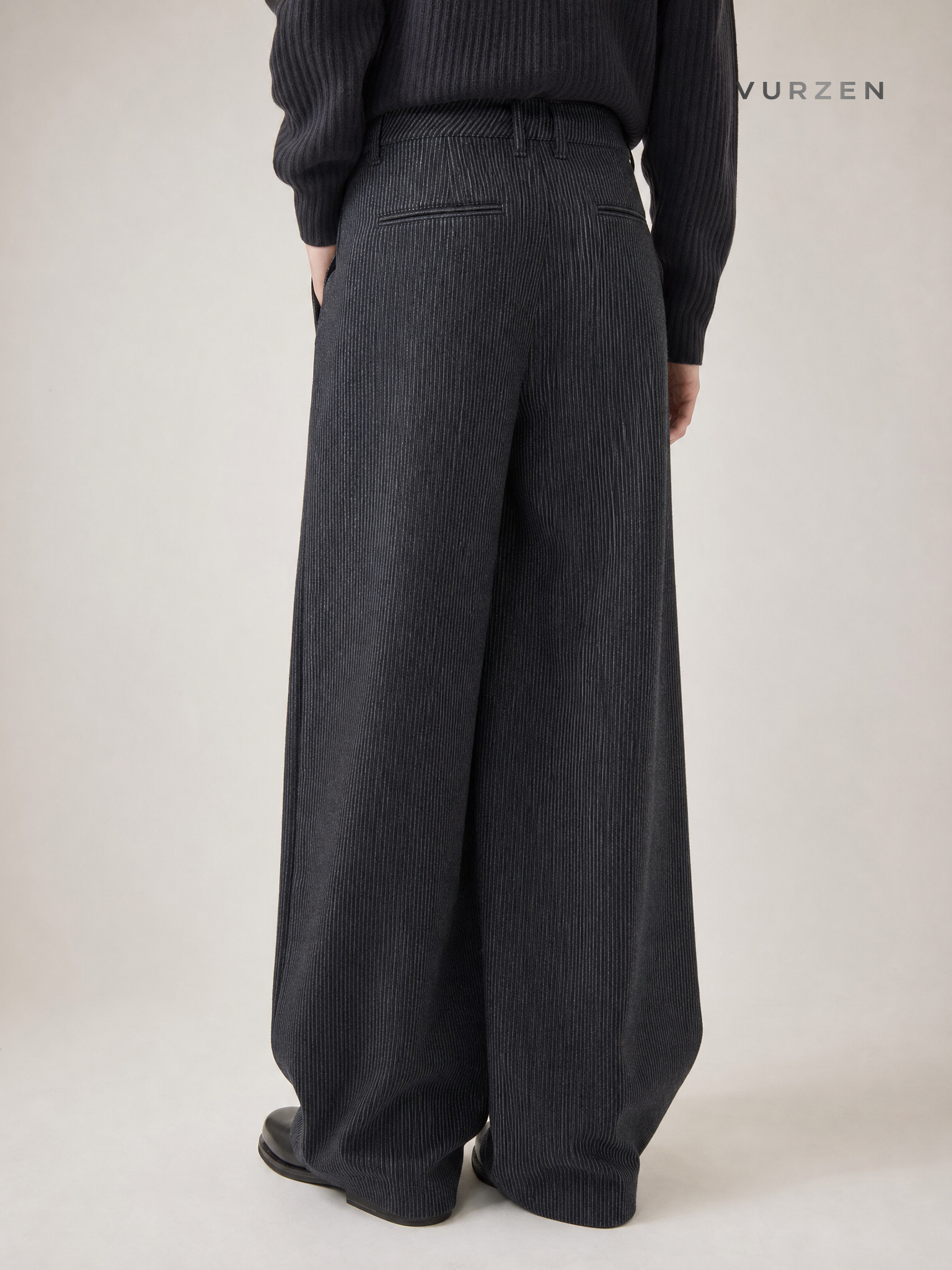 Vintage Black Striped High-Waist Wide-Leg Jeans detail