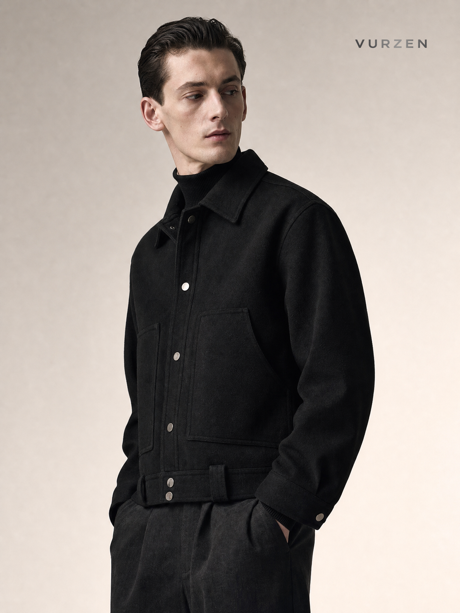 MYQ Vintage Korean Style Thick Wool Blend Jacket detail