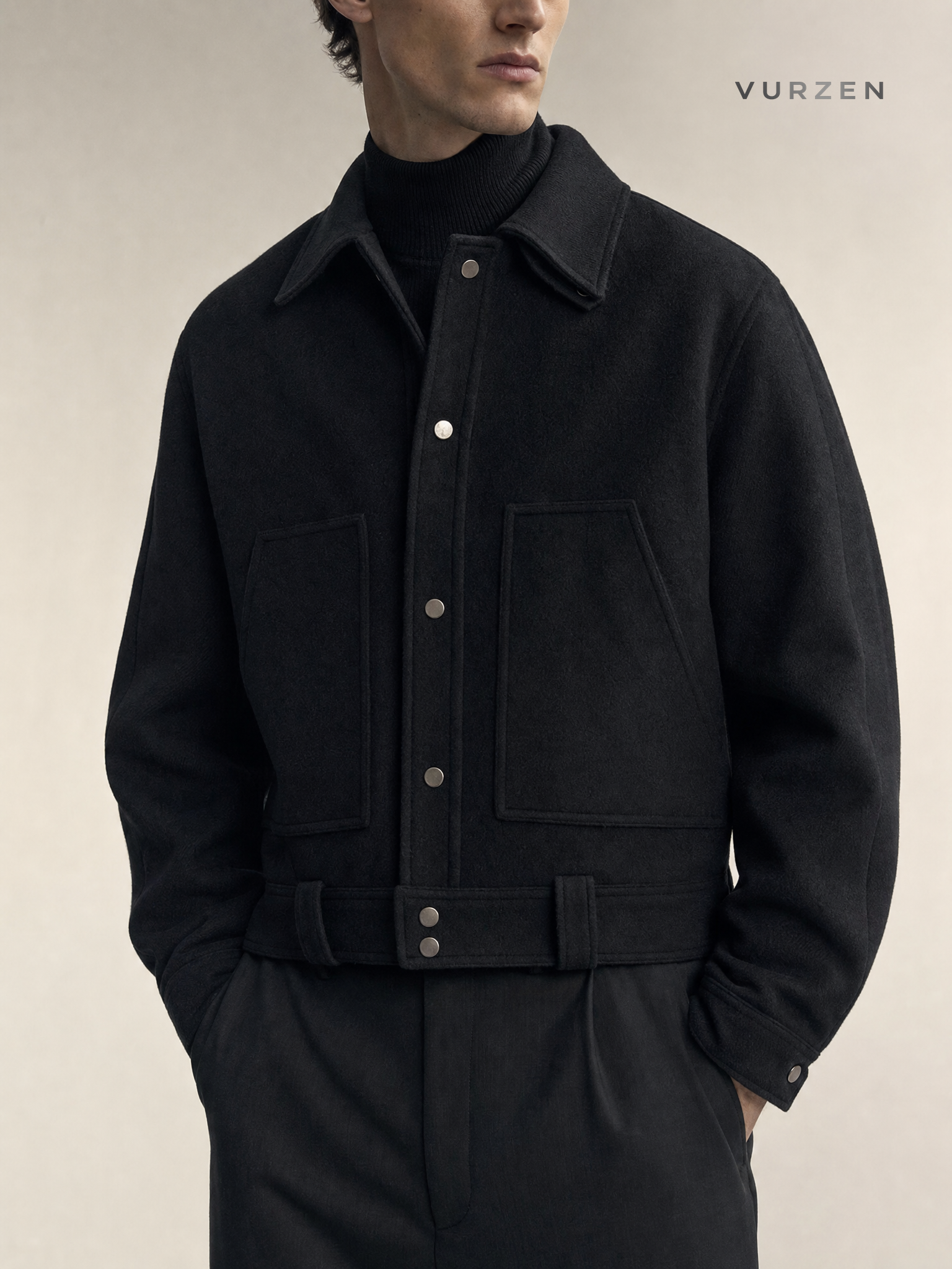 MYQ Vintage Korean Style Thick Wool Blend Jacket detail