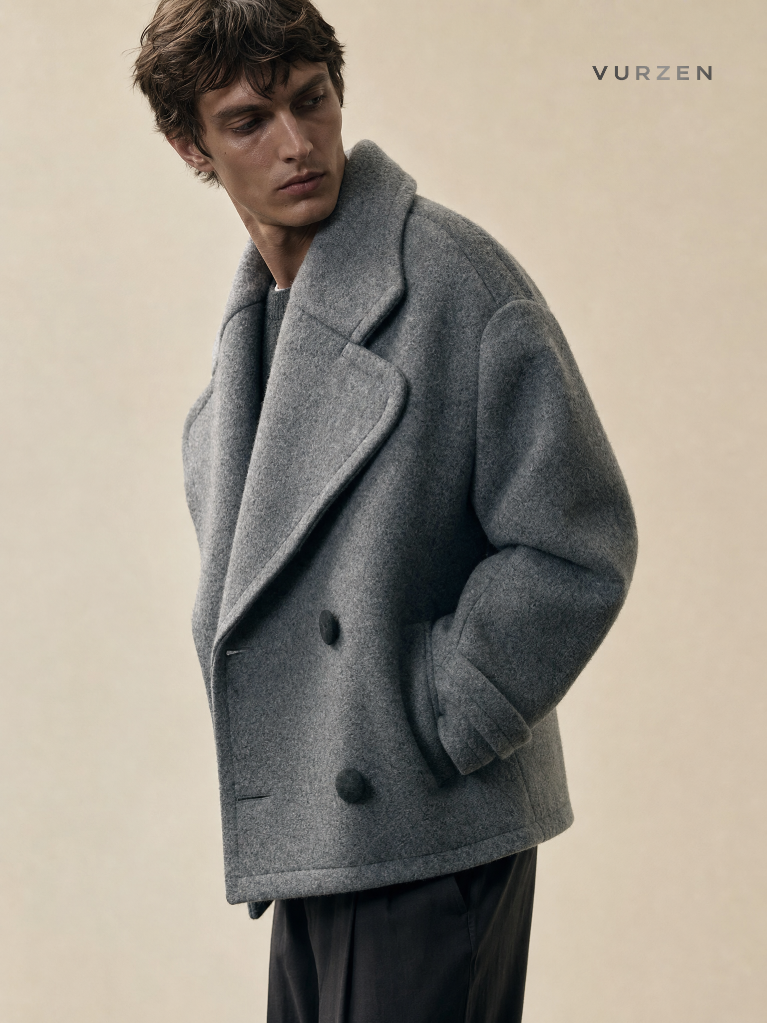 2025 Wool Blend Oversized Lapel Jacket for Men detail