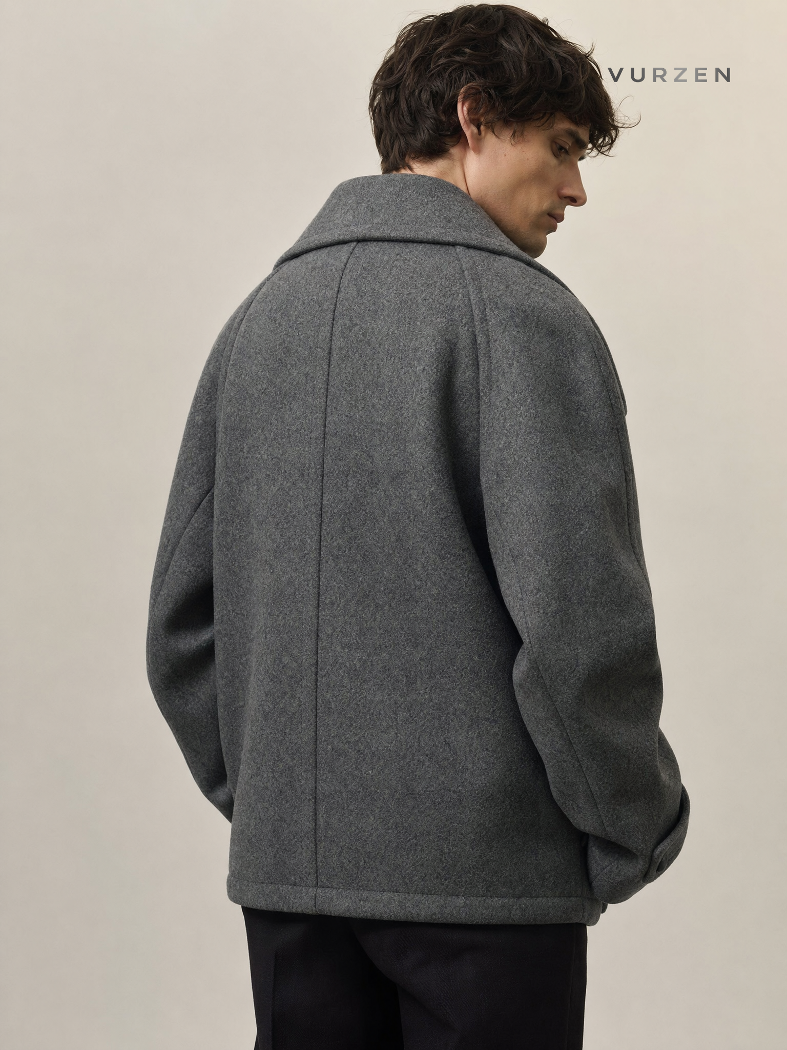 2025 Wool Blend Oversized Lapel Jacket for Men detail