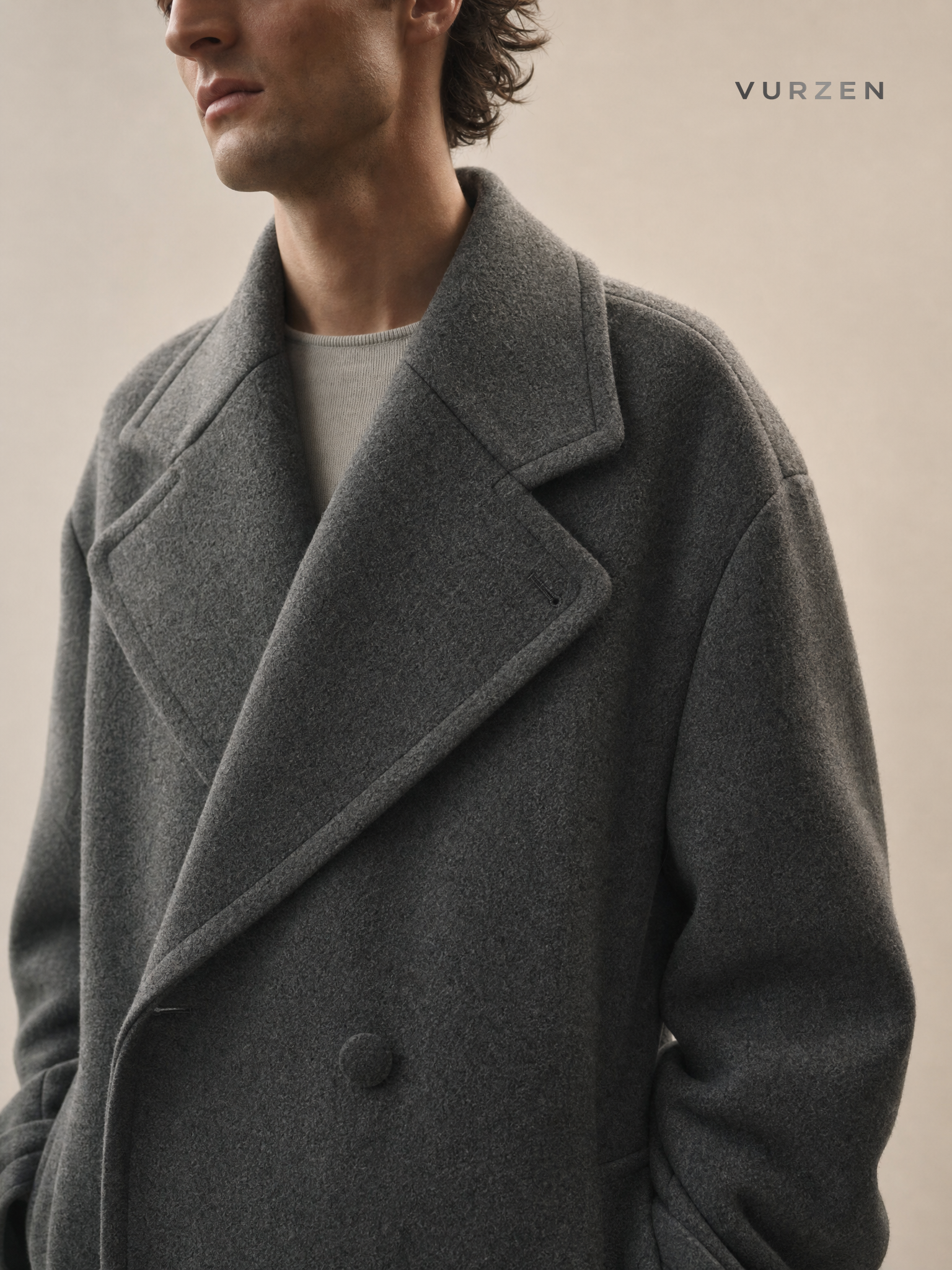 2025 Wool Blend Oversized Lapel Jacket for Men detail