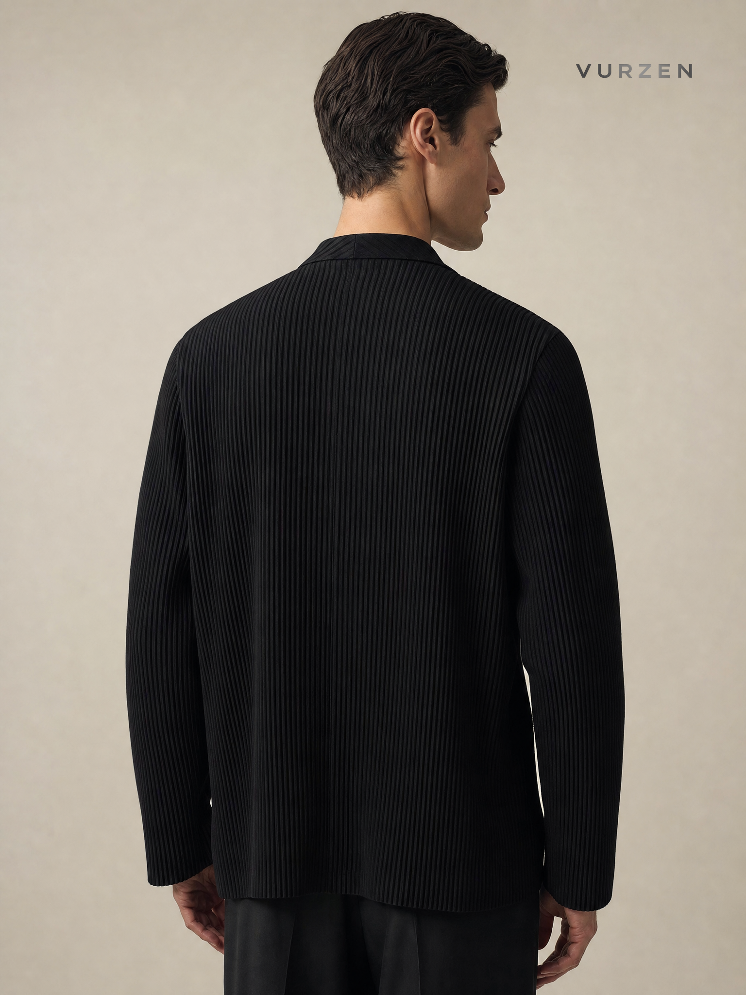 Fully Lined Japanese Miyake-Inspired Pleated Blazer for Men with a Draped, Relaxed Fit – Versatile Casual Suit Jacket JD201 detail