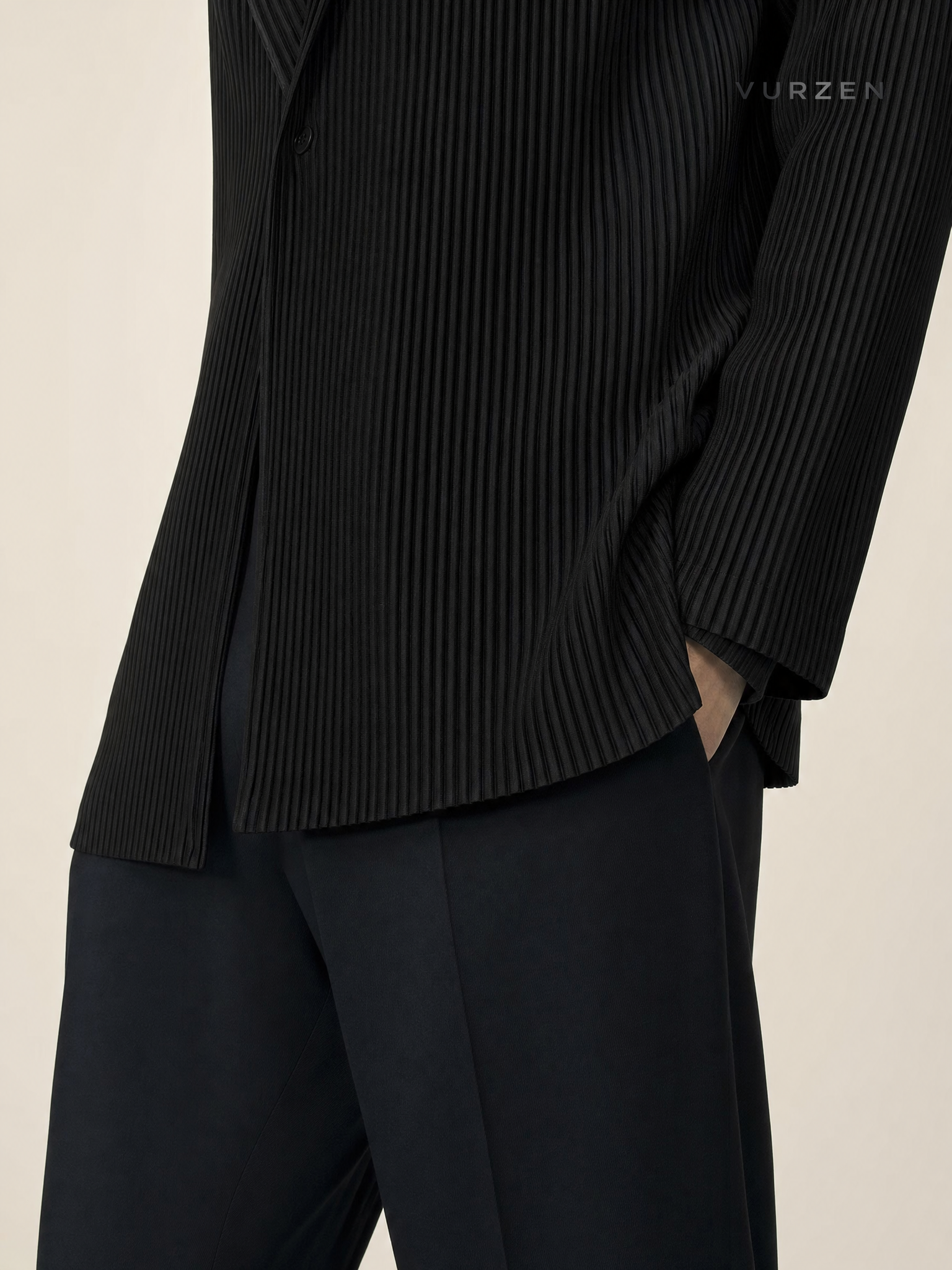 Fully Lined Japanese Miyake-Inspired Pleated Blazer for Men with a Draped, Relaxed Fit – Versatile Casual Suit Jacket JD201 detail