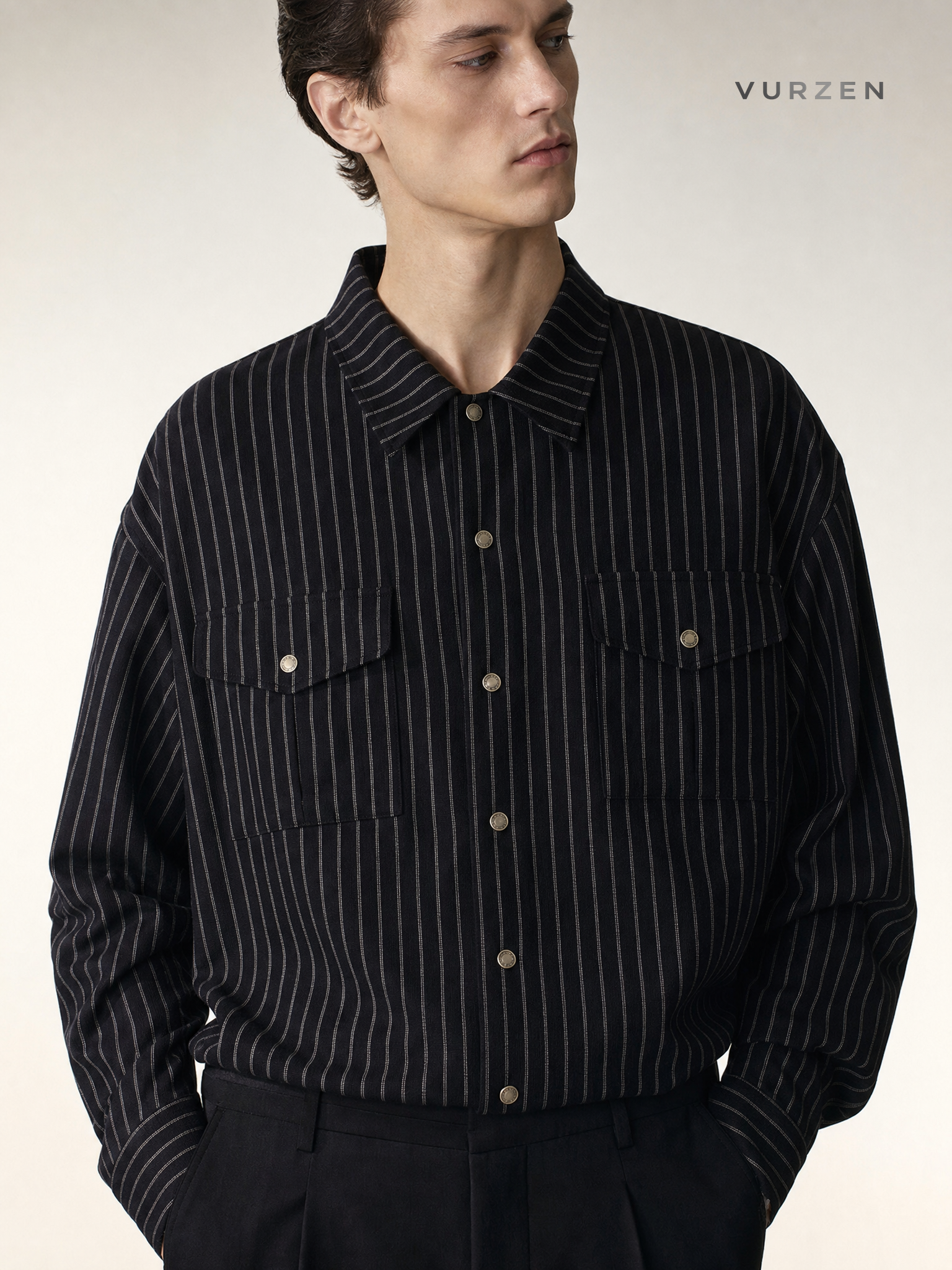 Japanese Vintage Striped Overshirt Unisex Long Sleeve detail