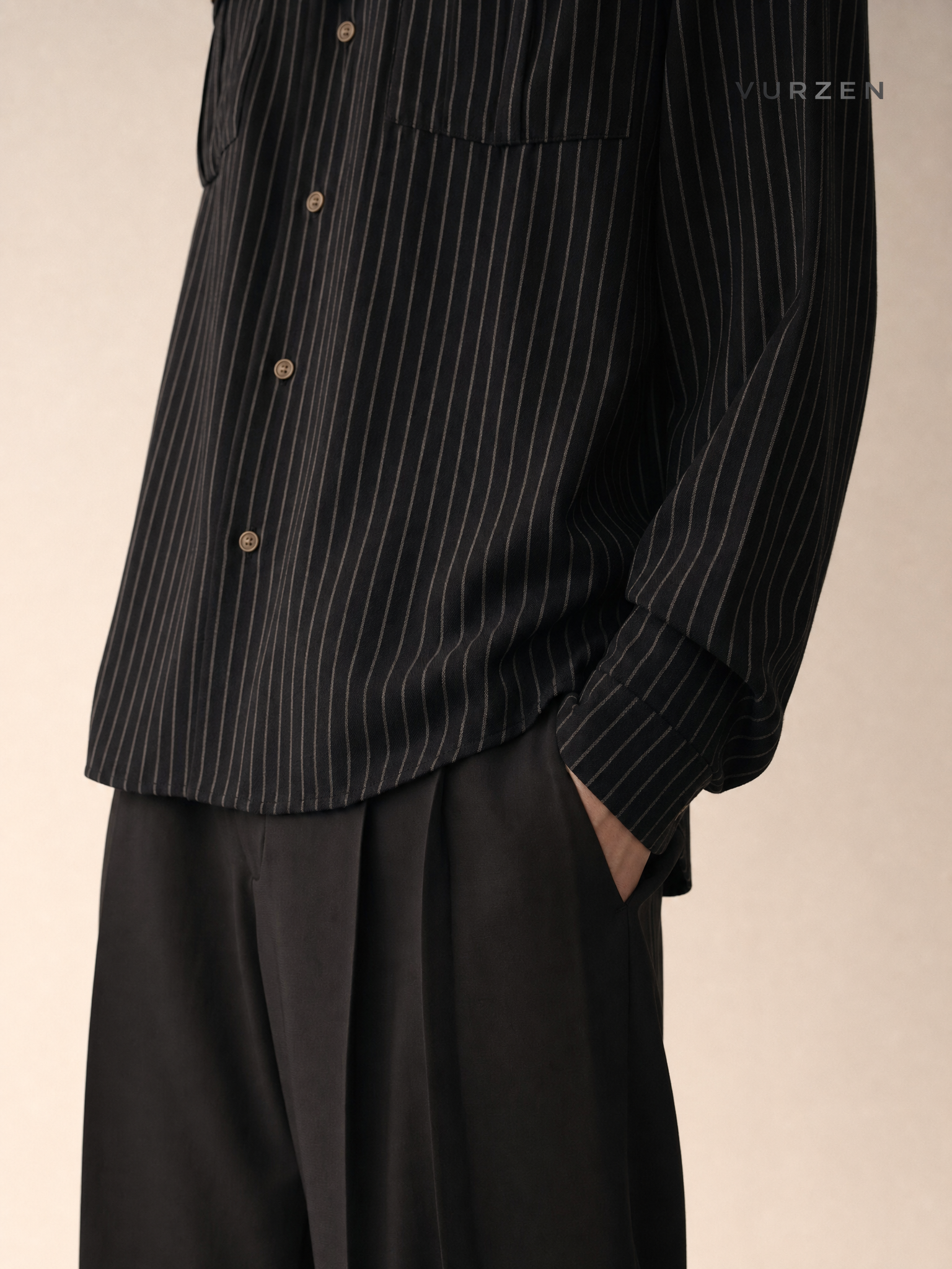 Japanese Vintage Striped Overshirt Unisex Long Sleeve detail