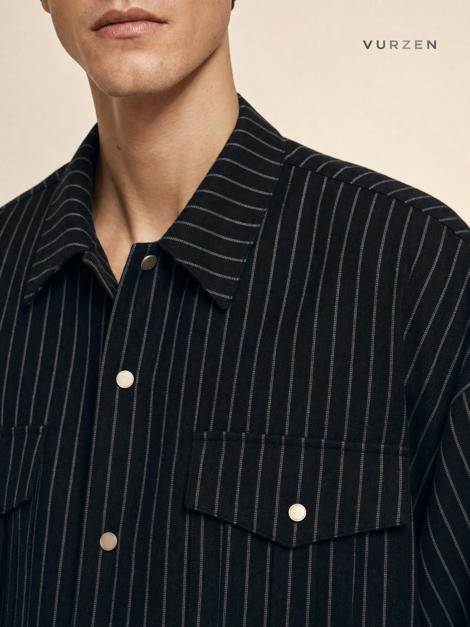 Japanese Vintage Striped Overshirt Unisex Long Sleeve detail