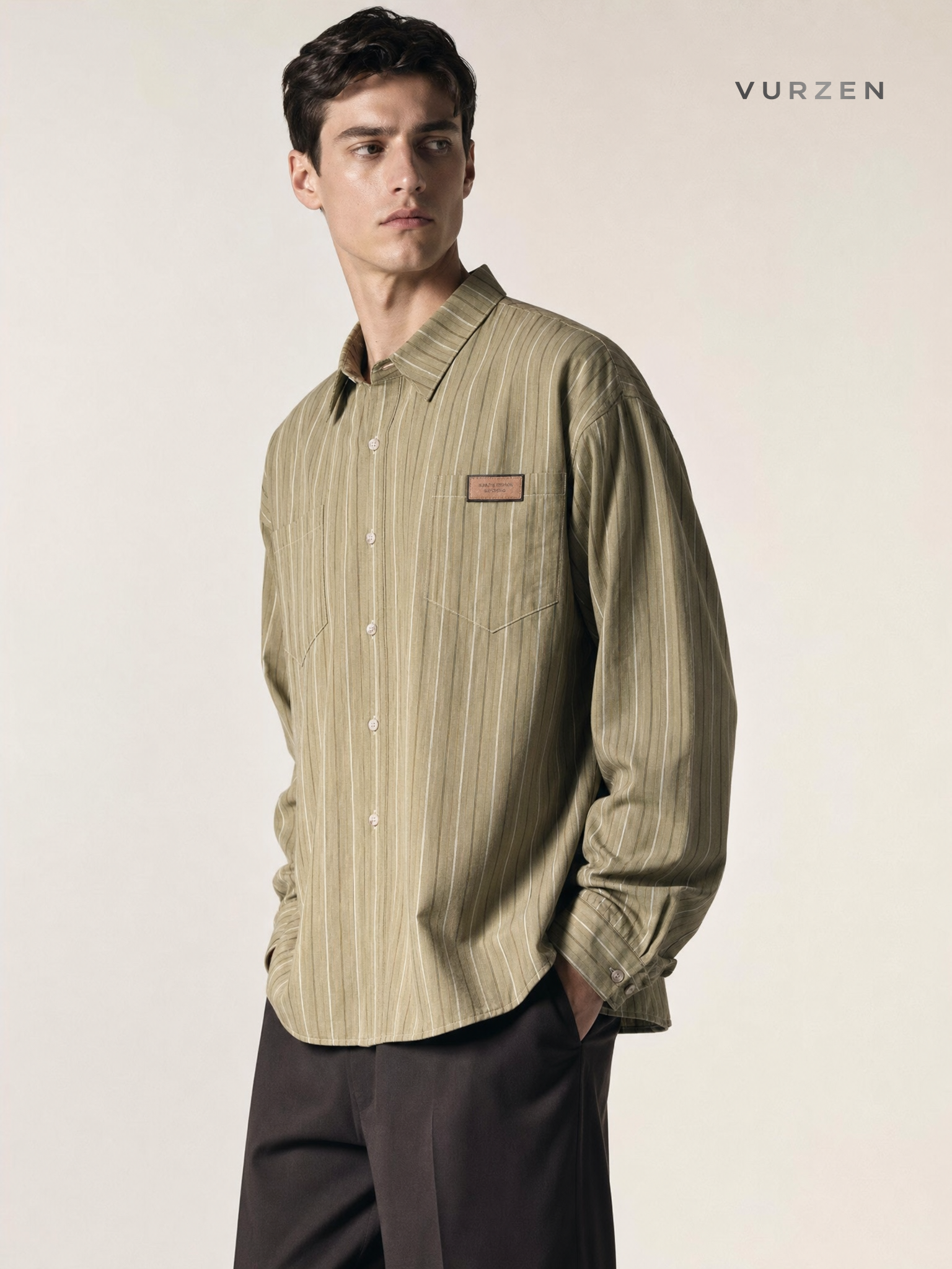 Vintage Floral Striped Cotton Blend Shirt with Tie detail