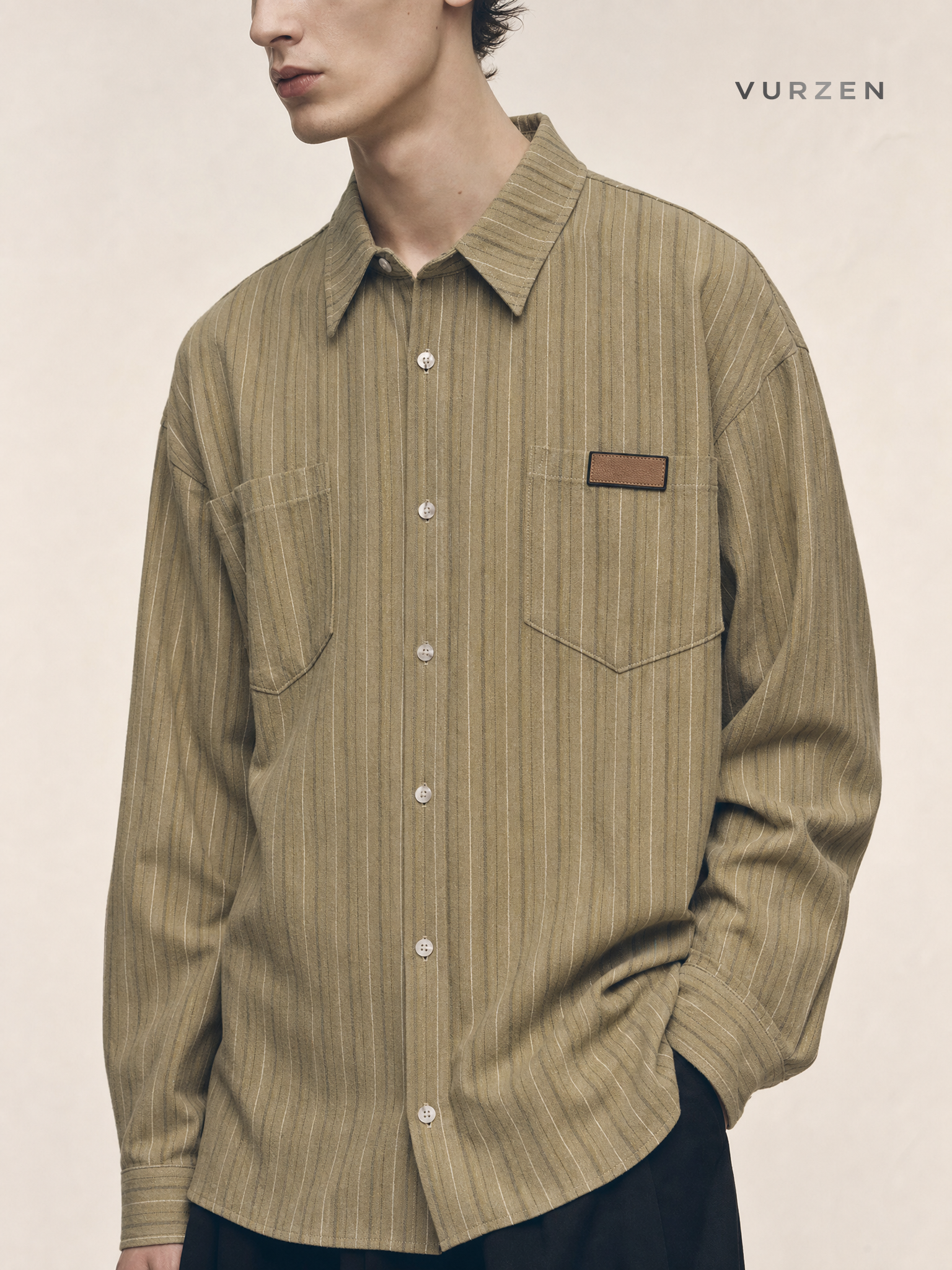 Vintage Floral Striped Cotton Blend Shirt with Tie detail