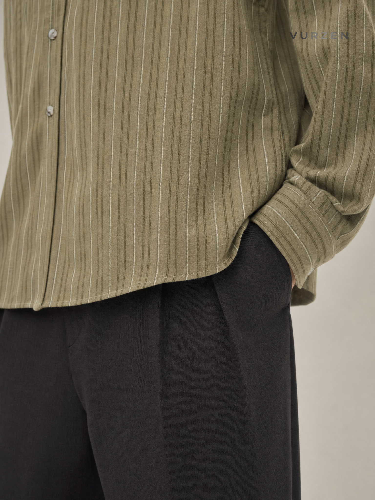 Vintage Floral Striped Cotton Blend Shirt with Tie detail