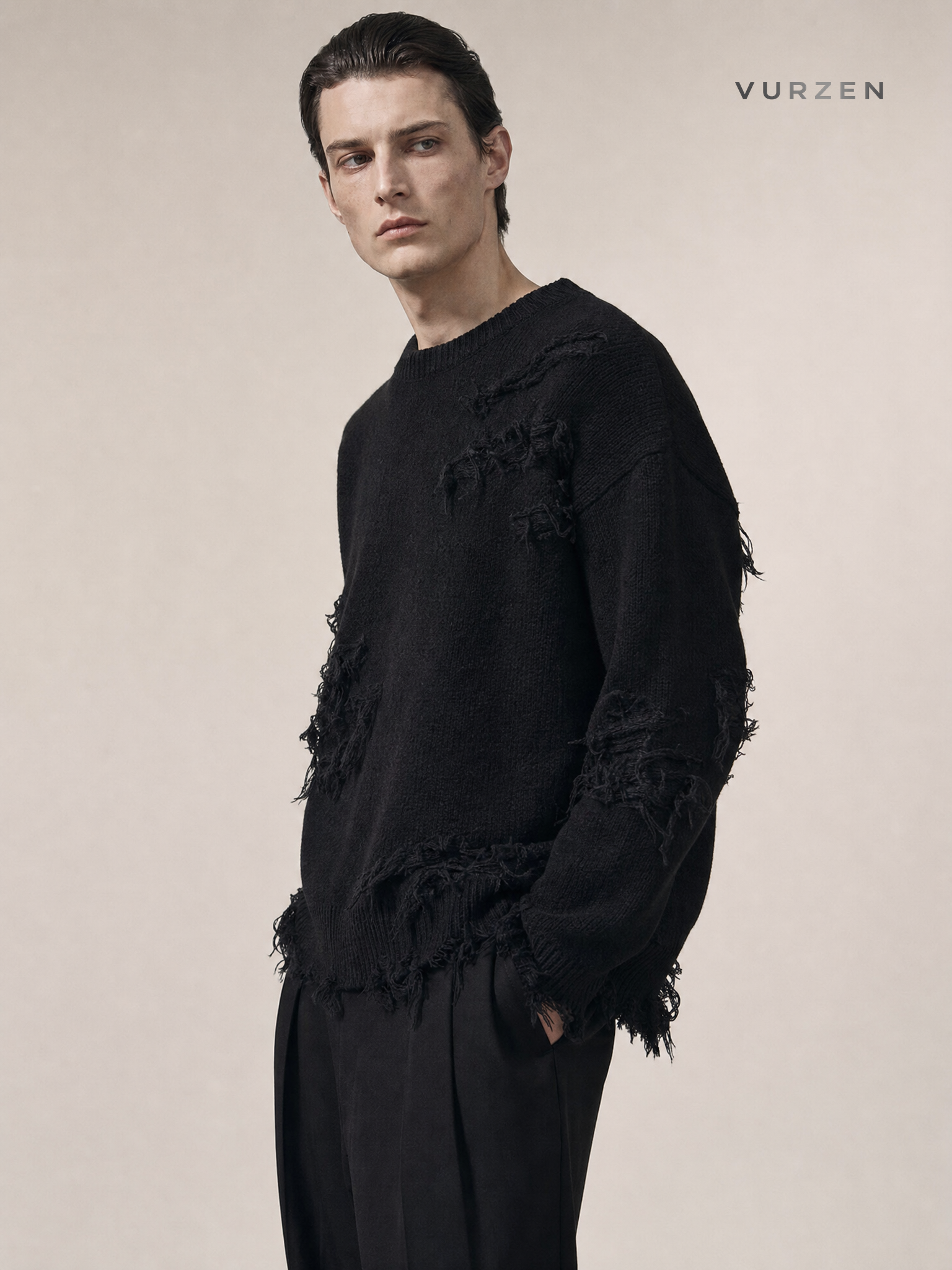 Vintage Style Distressed Pullover Sweater for Men & Women detail