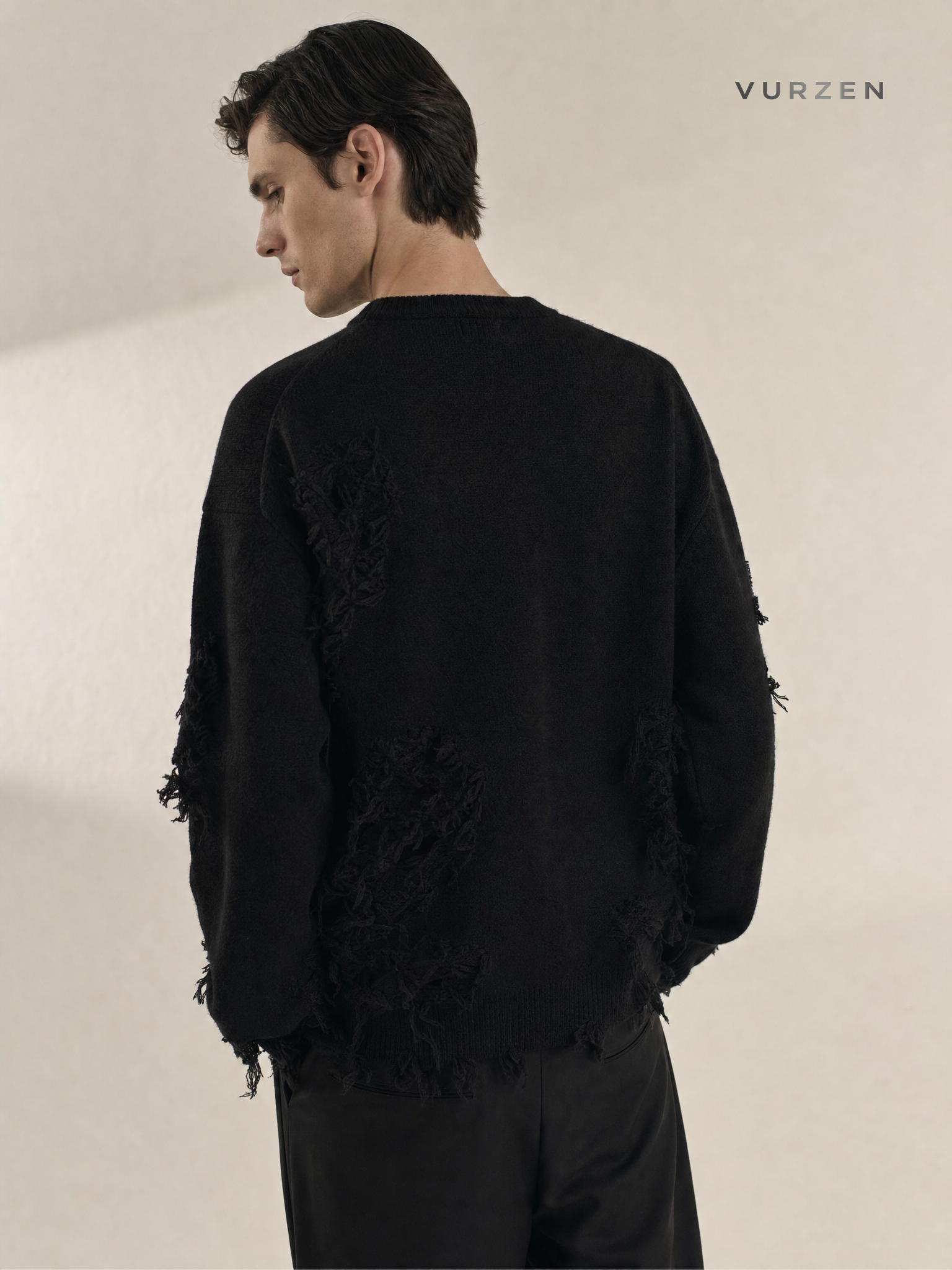 Vintage Style Distressed Pullover Sweater for Men & Women detail