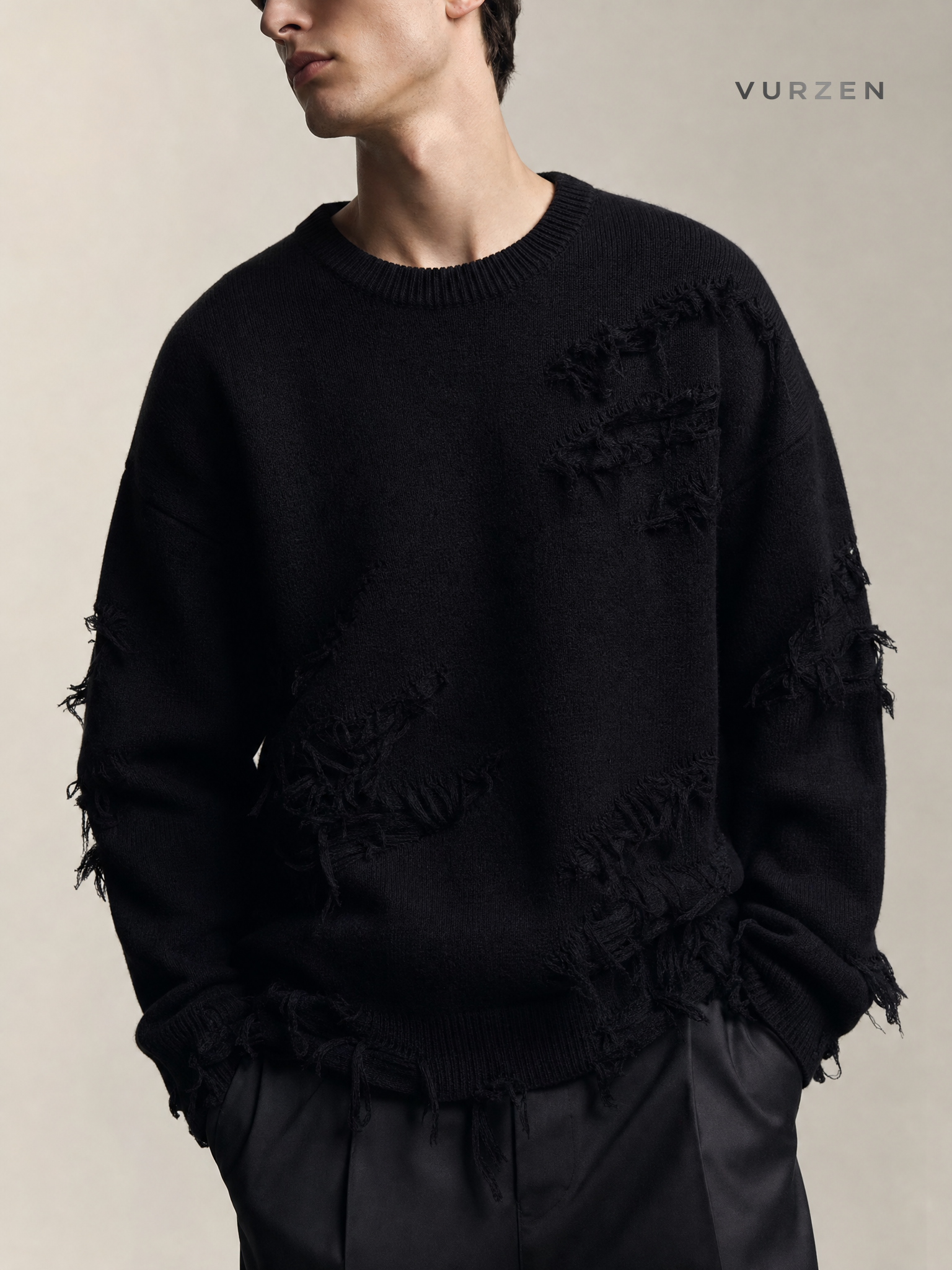 Vintage Style Distressed Pullover Sweater for Men & Women detail