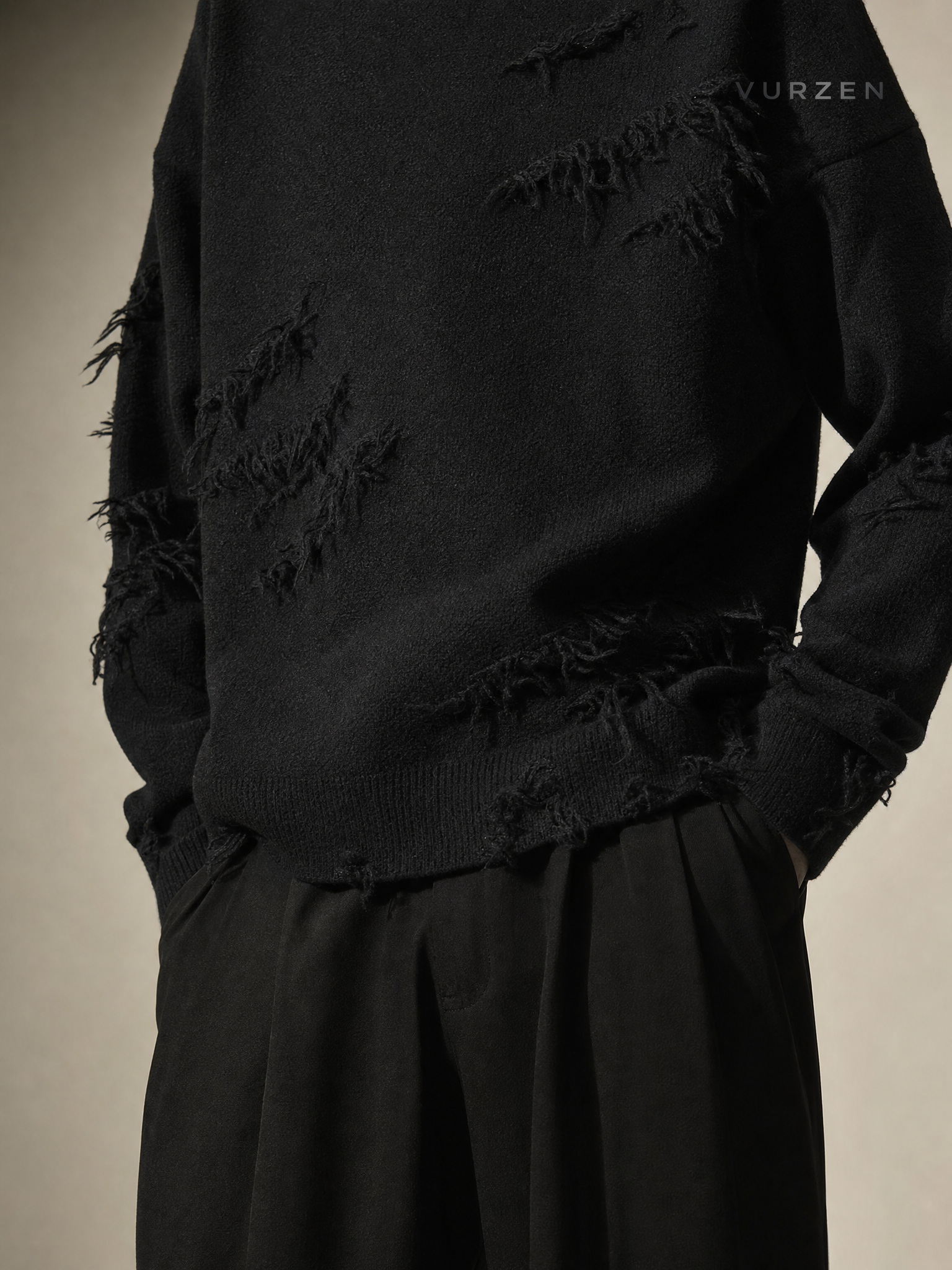 Vintage Style Distressed Pullover Sweater for Men & Women detail