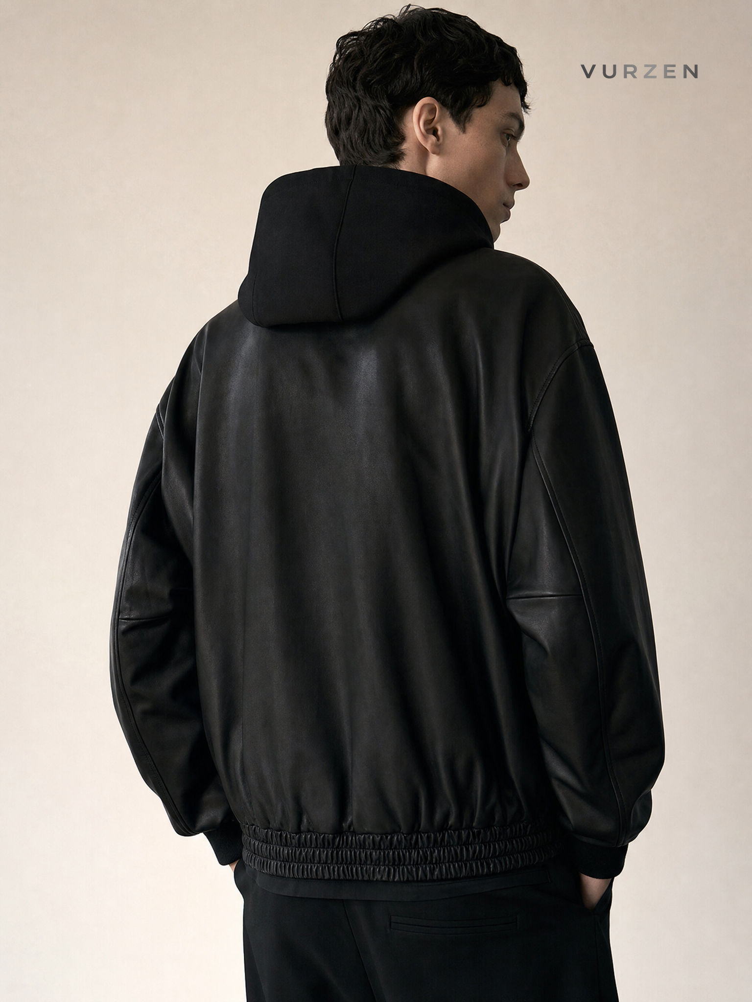 MYQ Men’s PU Leather Hooded Jacket 2024 Spring detail