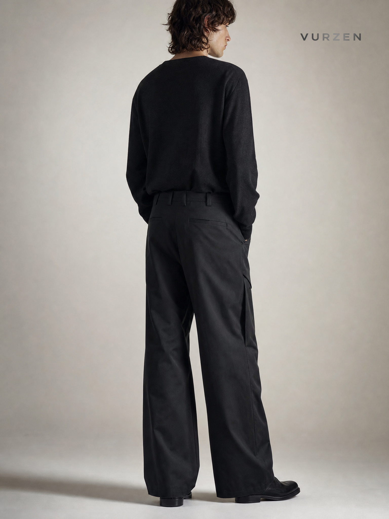 11KN Classic Grey Pleated Wide-Leg Trousers detail