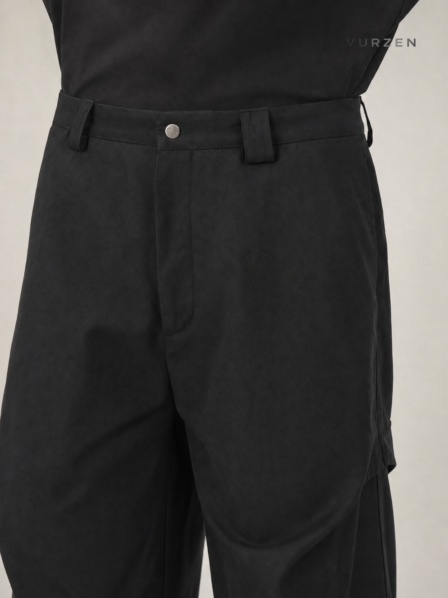 11KN Classic Grey Pleated Wide-Leg Trousers detail