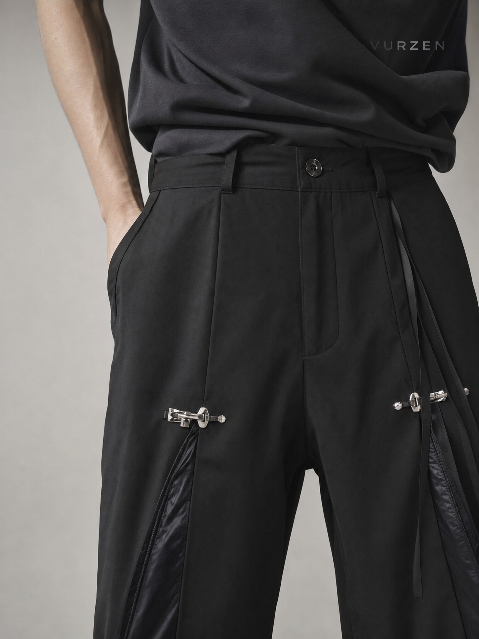 Premium Loose Fit PU Spliced Casual Dress Pants detail
