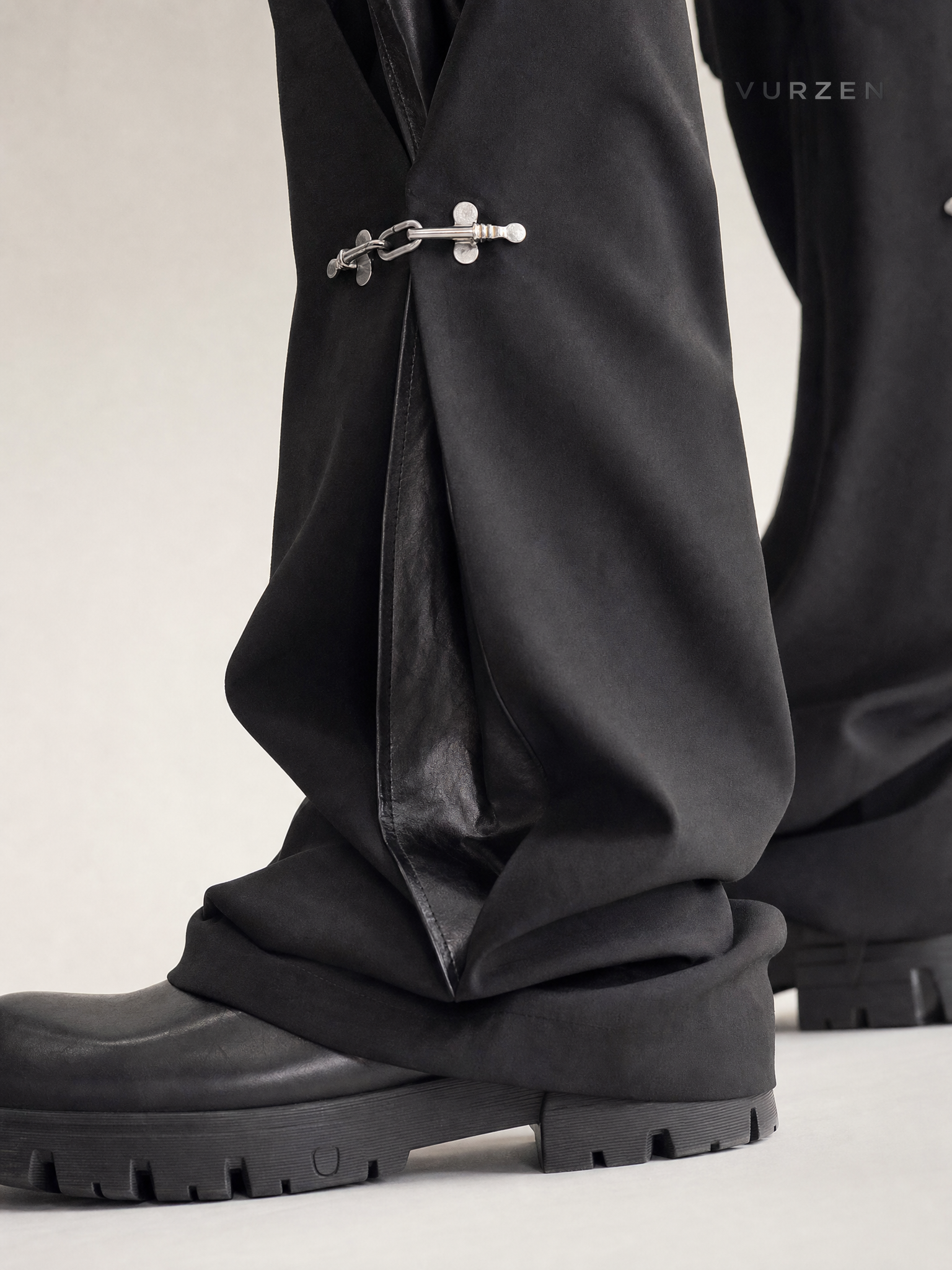 Premium Loose Fit PU Spliced Casual Dress Pants detail