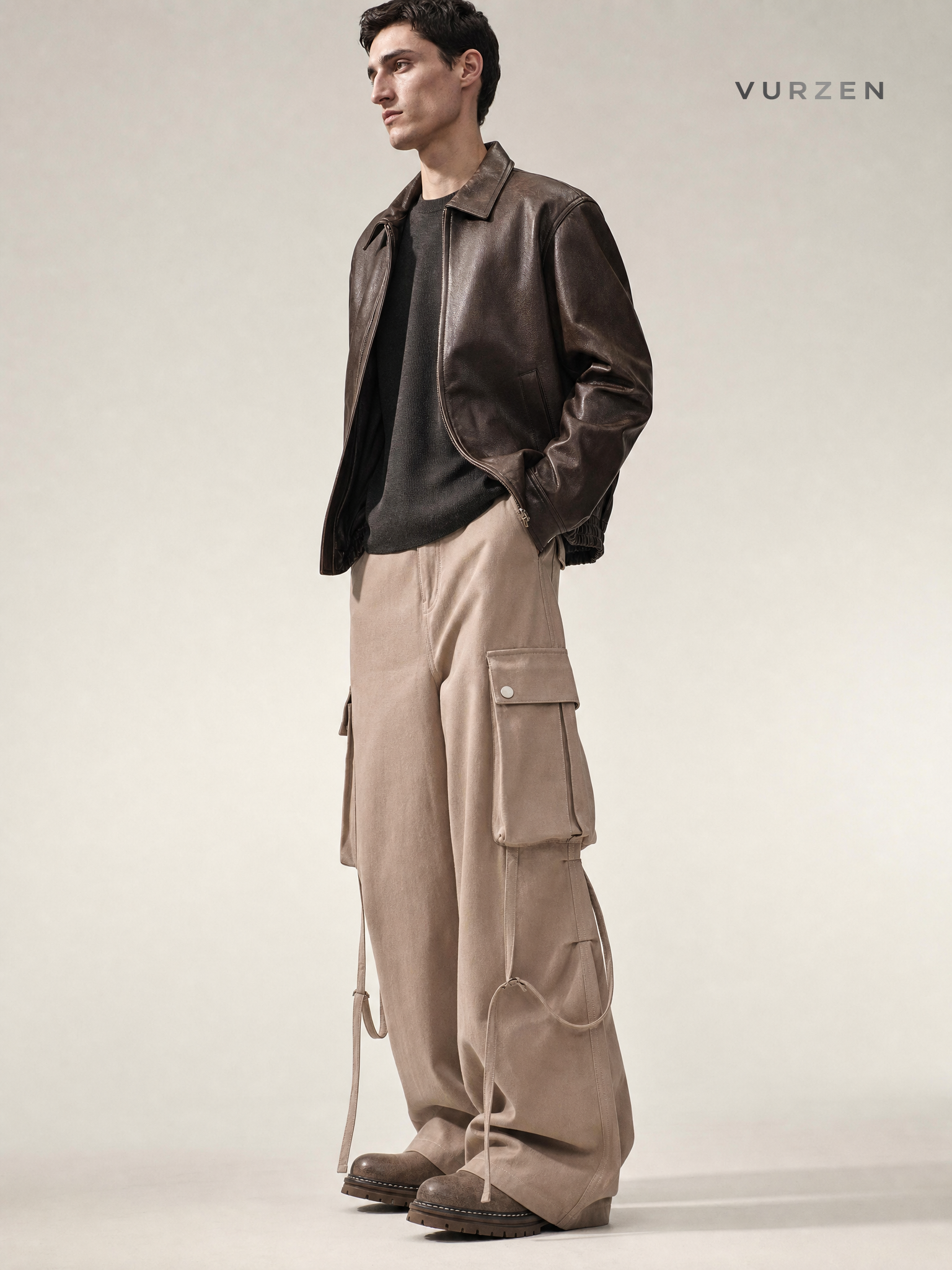 American Hip-Hop Cargo Workwear Pants with Belt detail