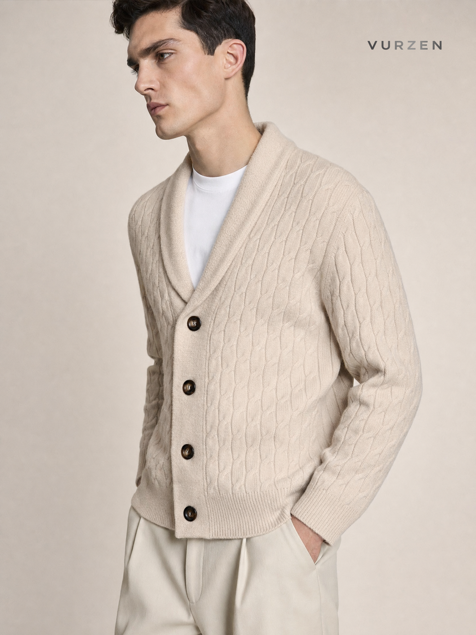 2024 Men’s Thick Wool Knit Cardigan with Embroidery detail