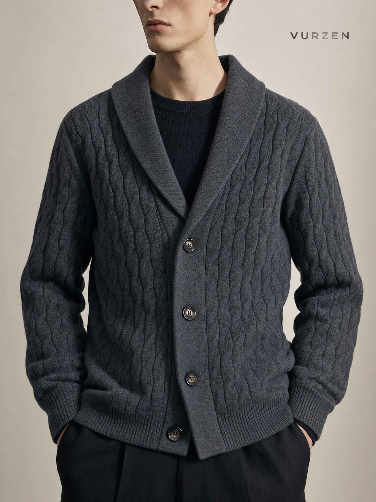 2024 Men’s Thick Wool Knit Cardigan with Embroidery detail
