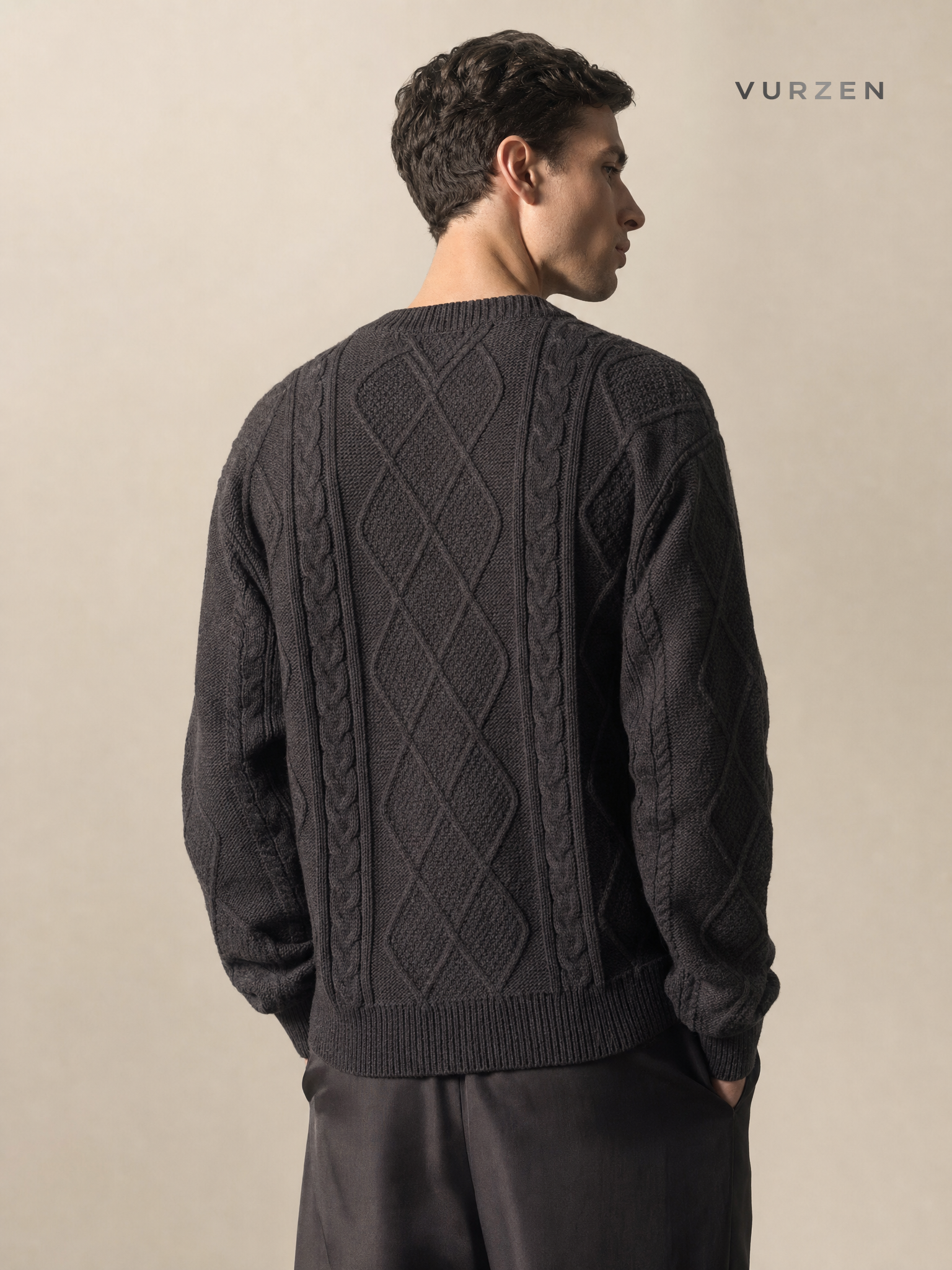Vintage American Style Chunky Knit Cotton Sweater detail