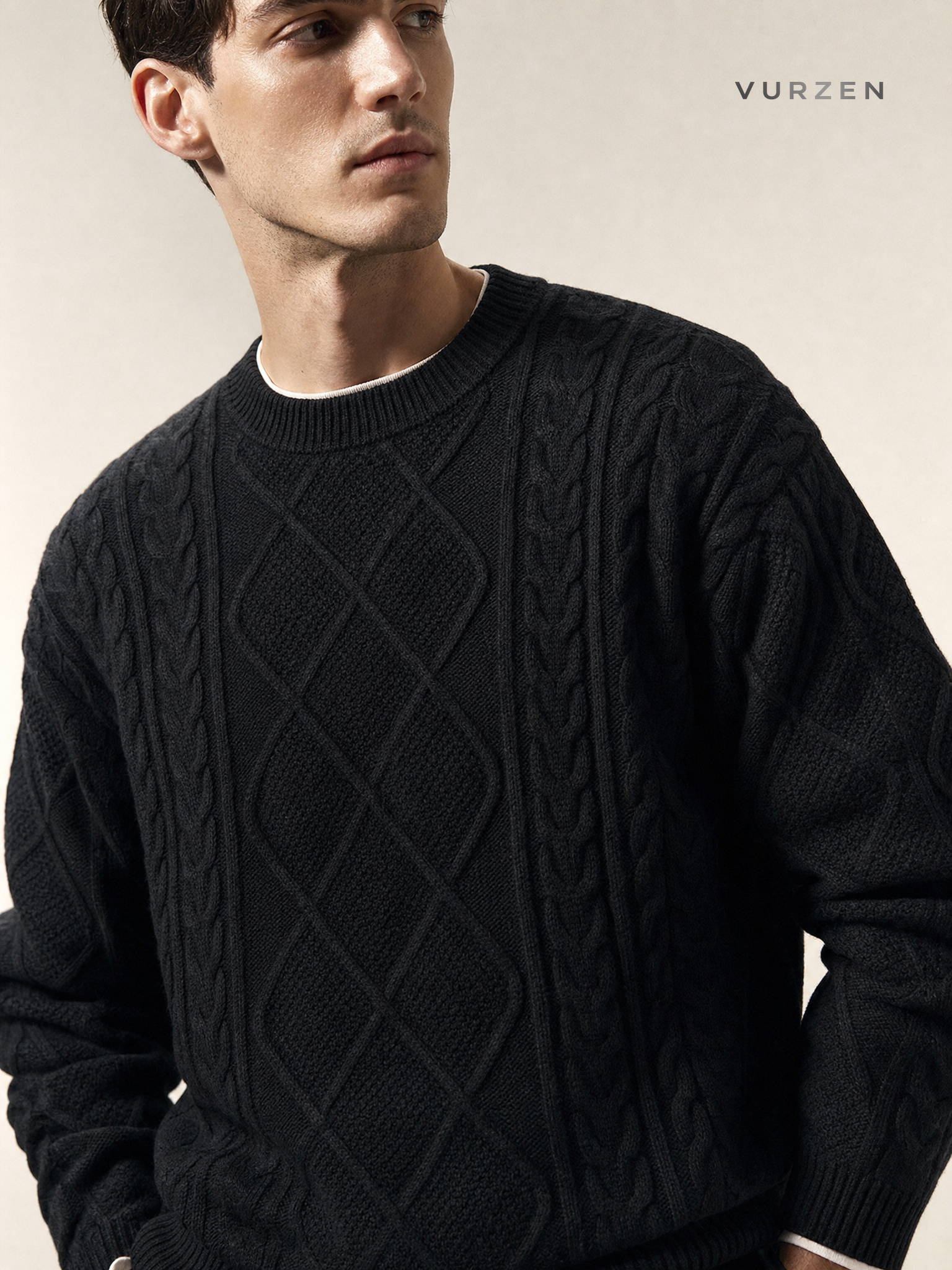 Vintage American Style Chunky Knit Cotton Sweater detail