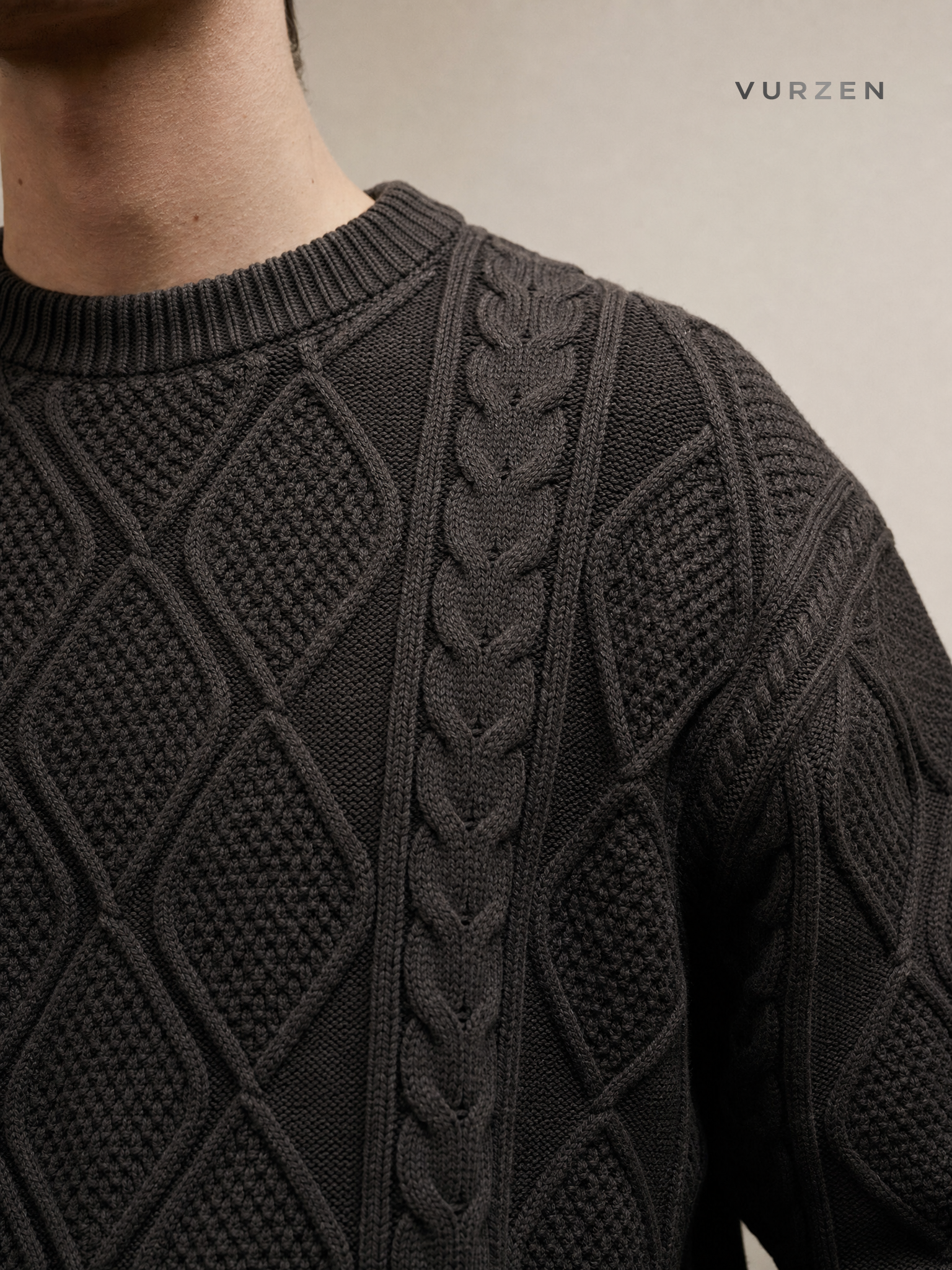 Vintage American Style Chunky Knit Cotton Sweater detail