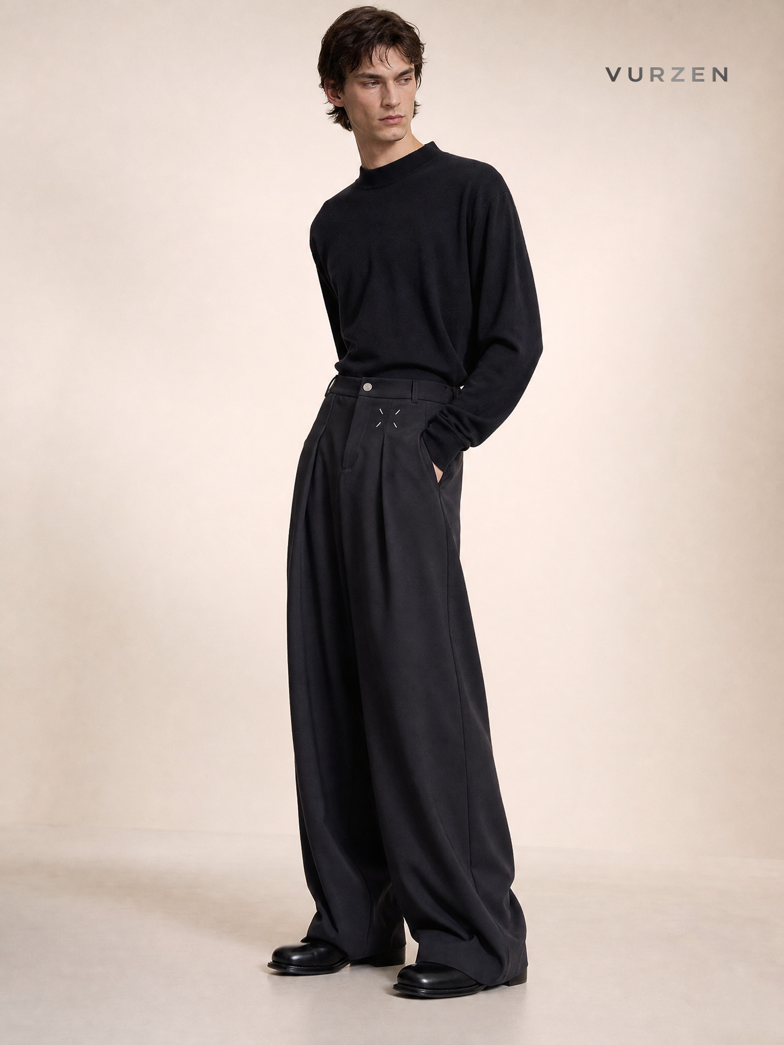 Margiela Cleanfit Black Wide-Leg Trousers detail