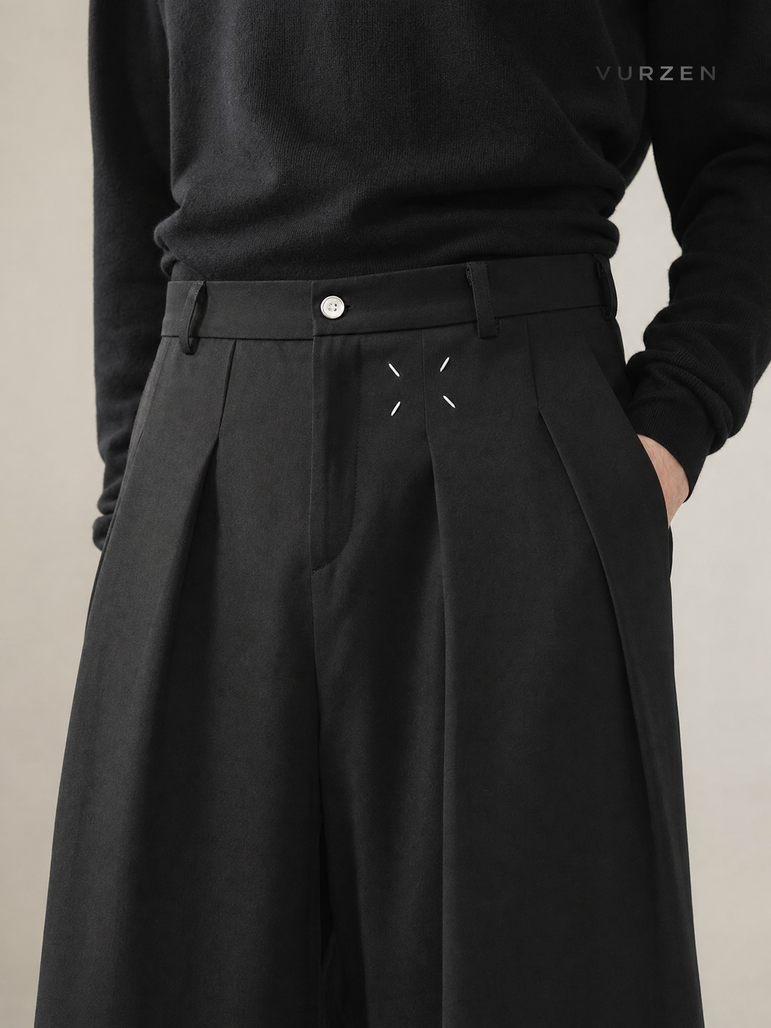 Margiela Cleanfit Black Wide-Leg Trousers detail