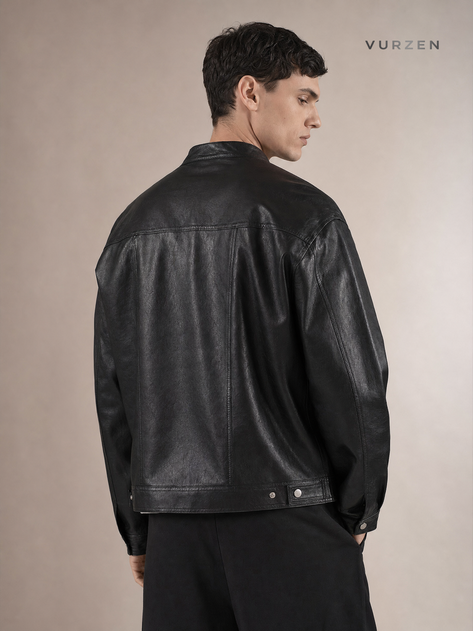 Retro PU Leather Aviator Biker Jacket for Men detail